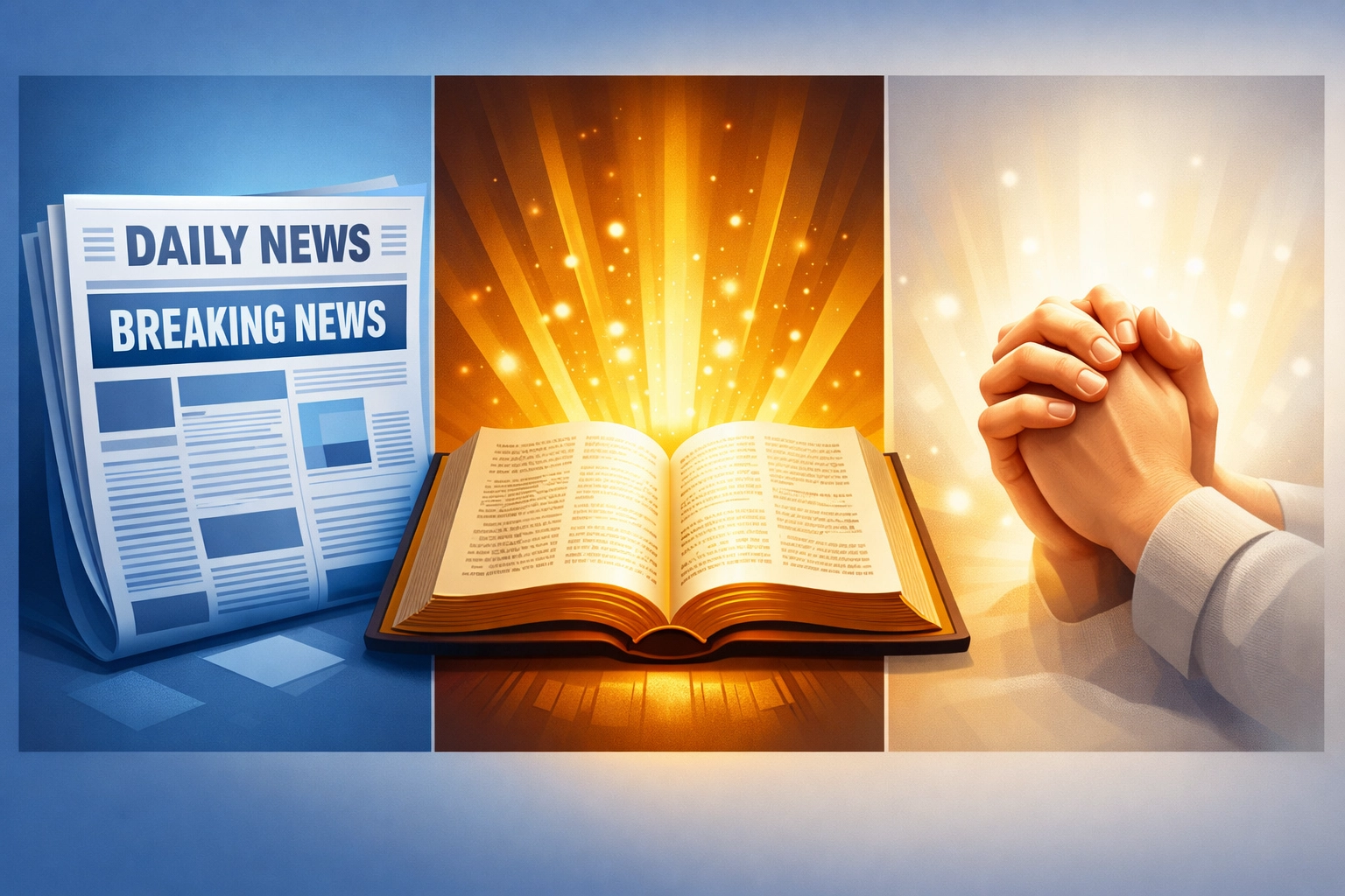 Three-part Breakfast Brief formula showing news, Scripture, and prayer response