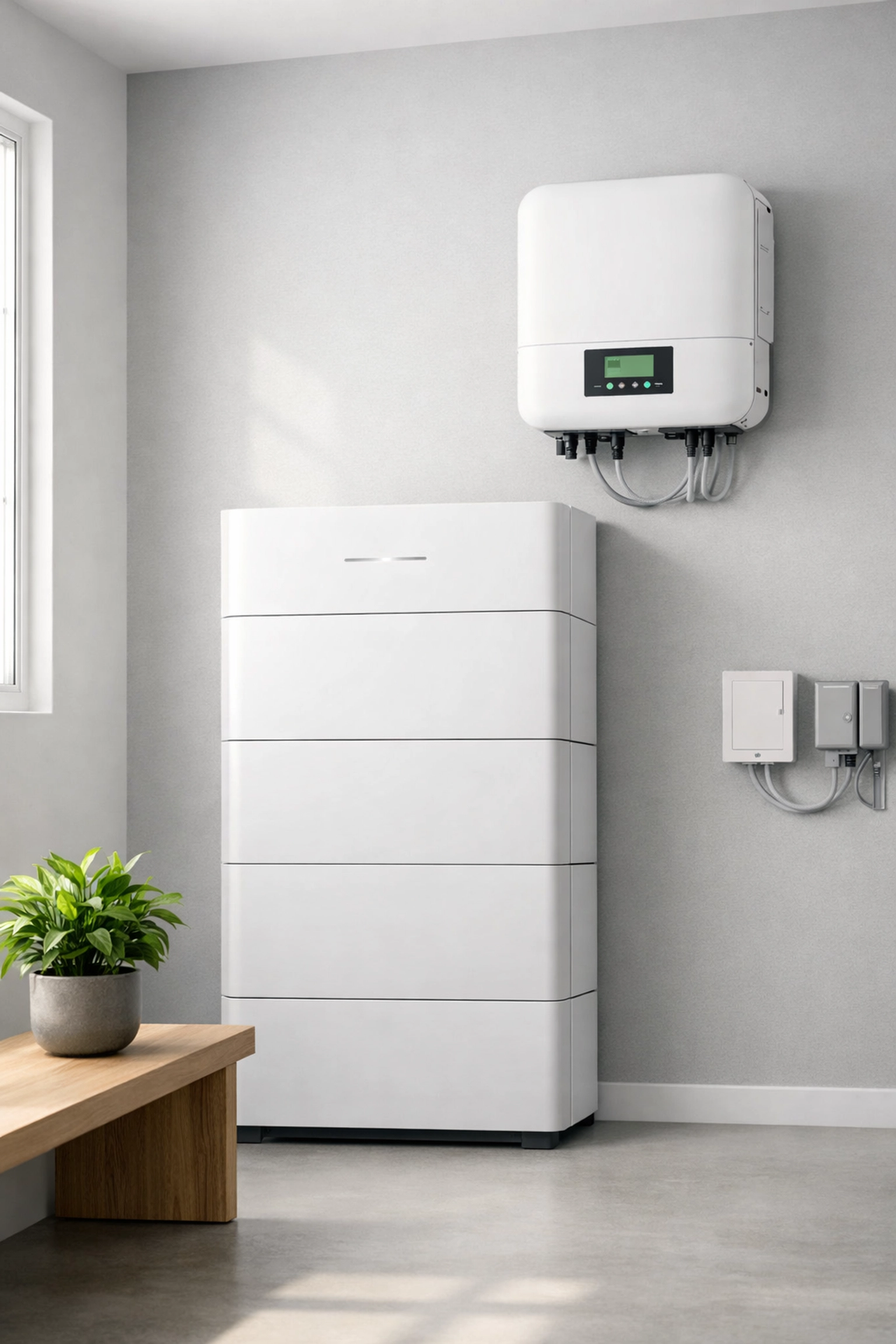 Sleek solar battery storage and inverter system installed in a modern Dorset home energy center.