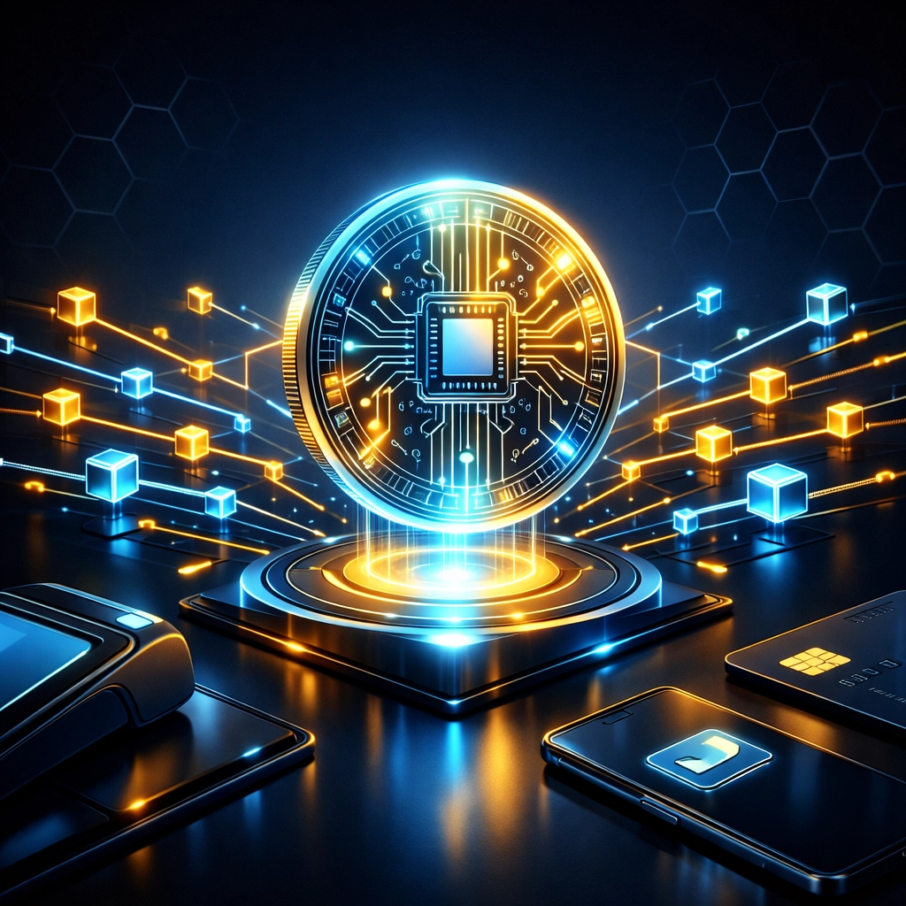 Receivables token on blockchain network showing low-cost cryptocurrency payment settlement