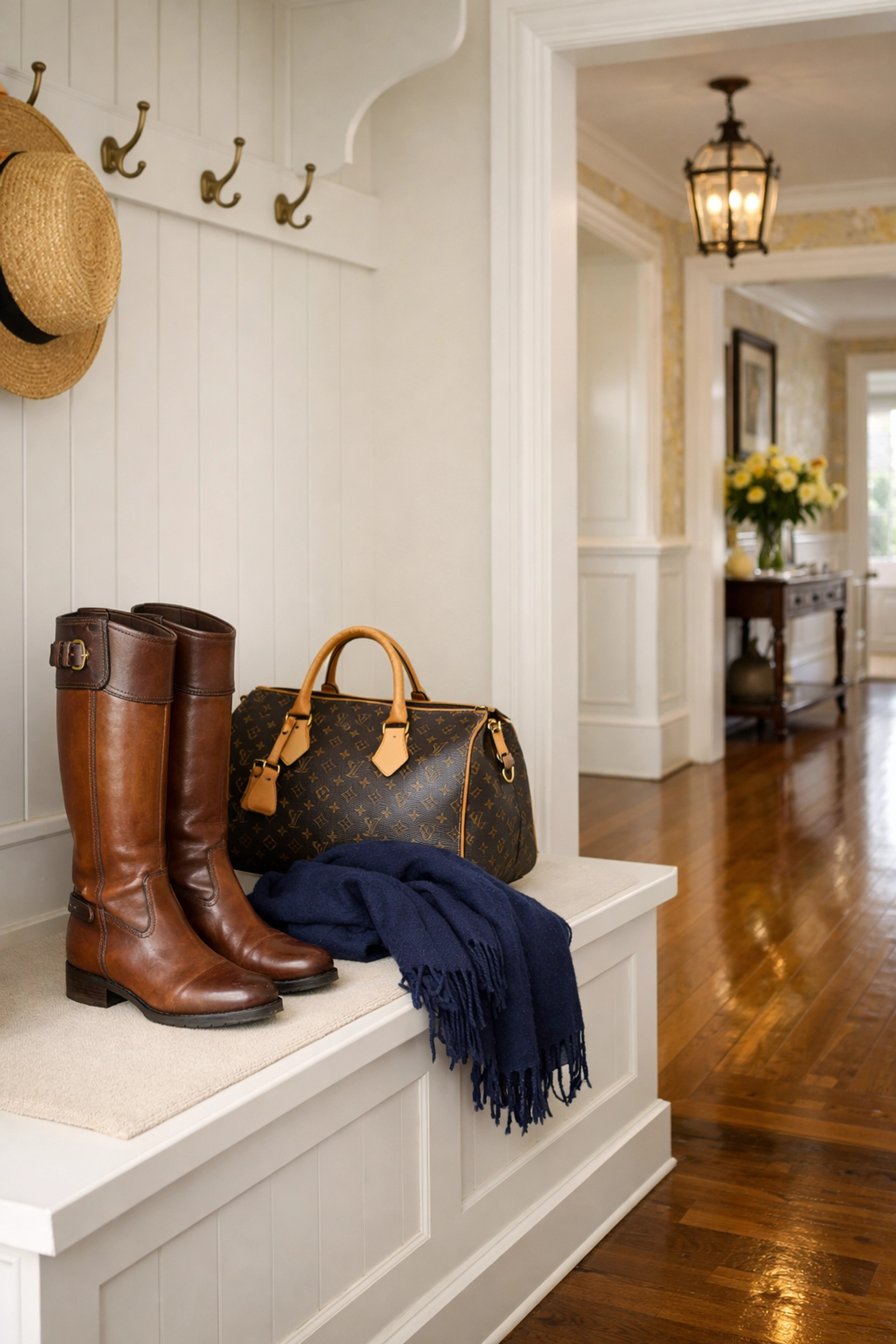 A clean luxury mudroom and hallway in a Hamilton residence reflecting elite house cleaning standards.