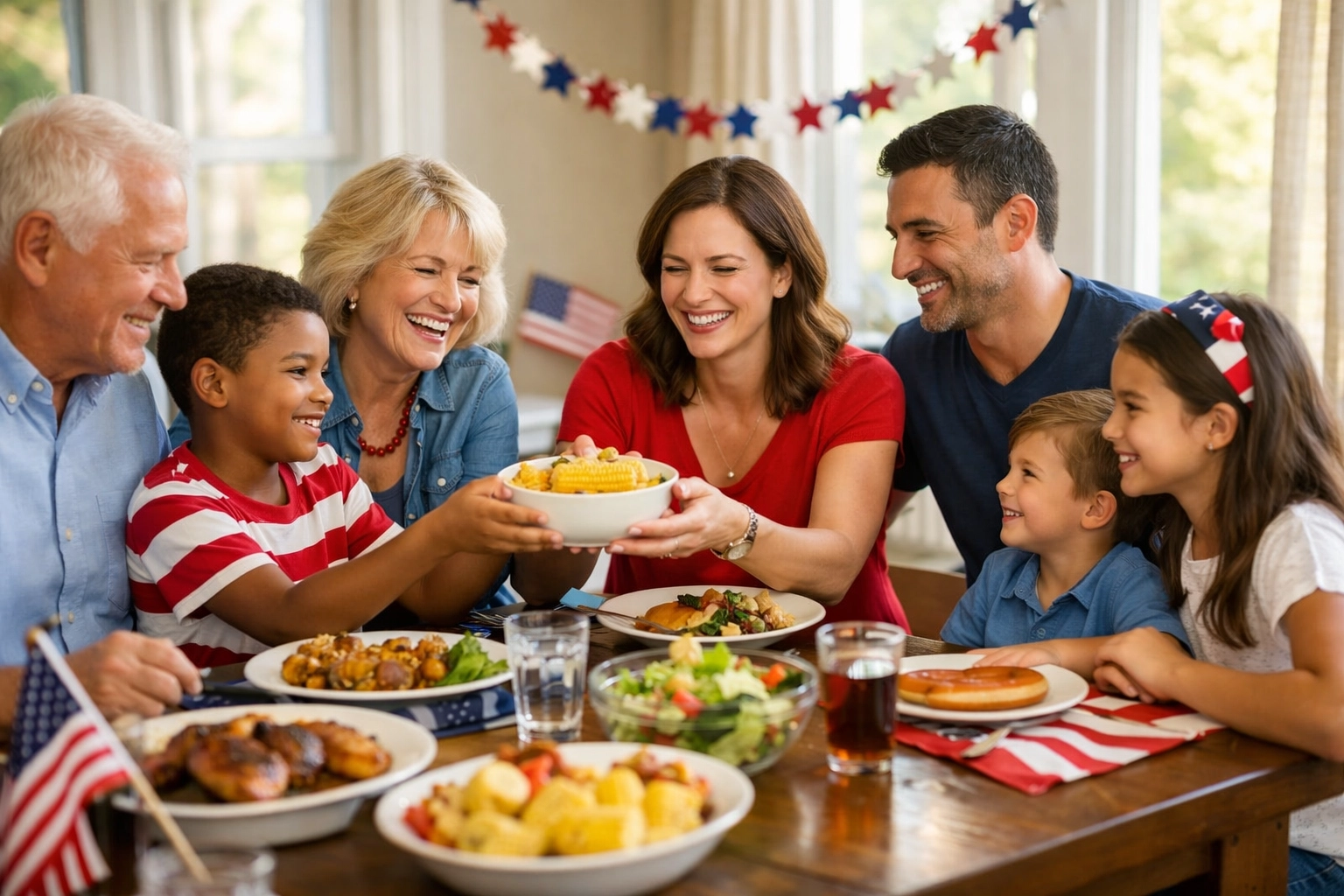 Multi-generational family celebrating America