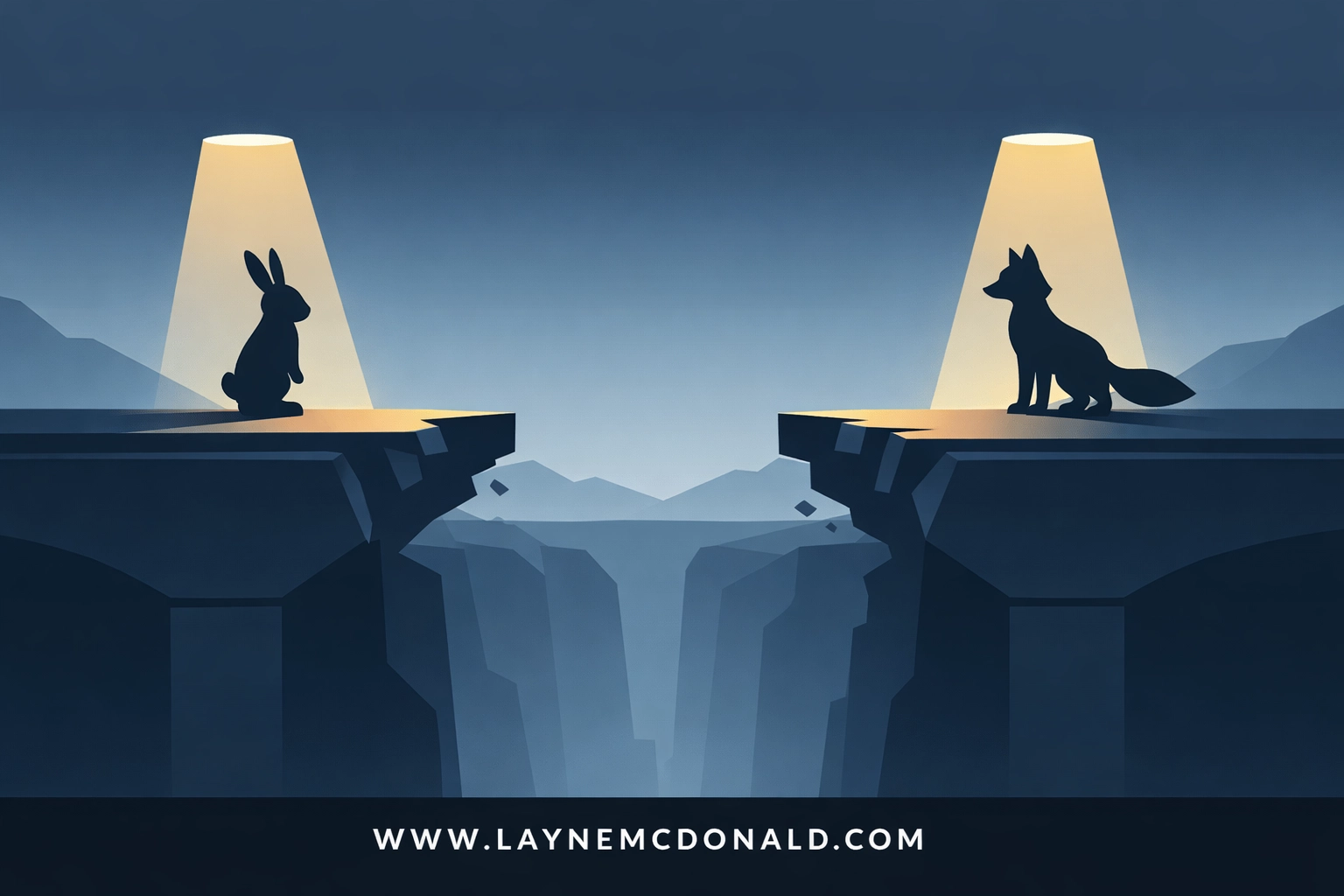 Rabbit and fox separated by broken bridge illustrating Zootopia's themes of prejudice and division