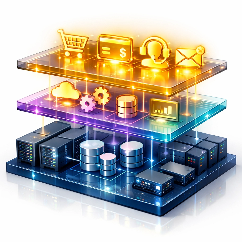 ServiceNow Service Mapping architecture showing business service dependencies across layers
