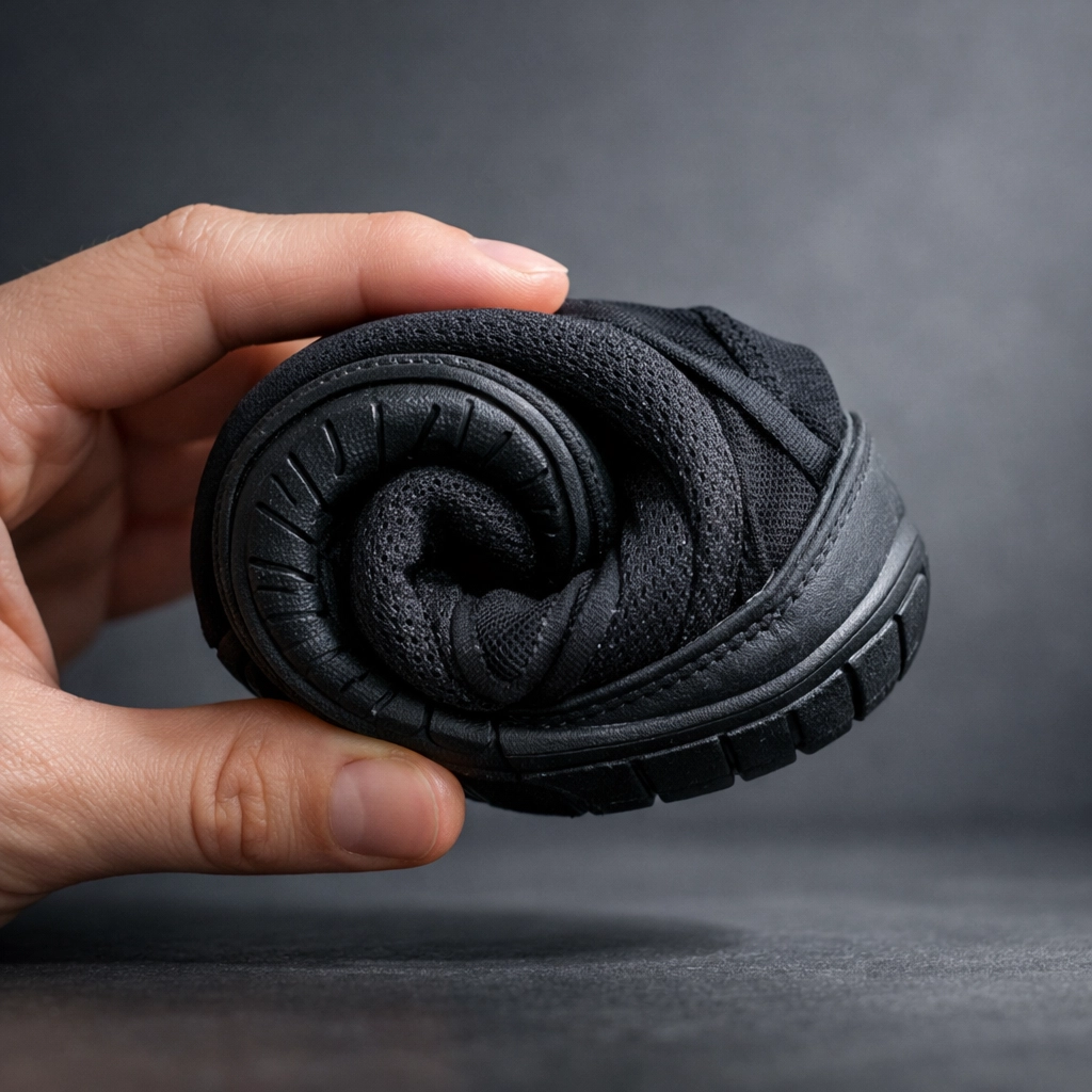 Flexible minimalist barefoot shoe showing a thin sole and wide toe box for natural foot movement.