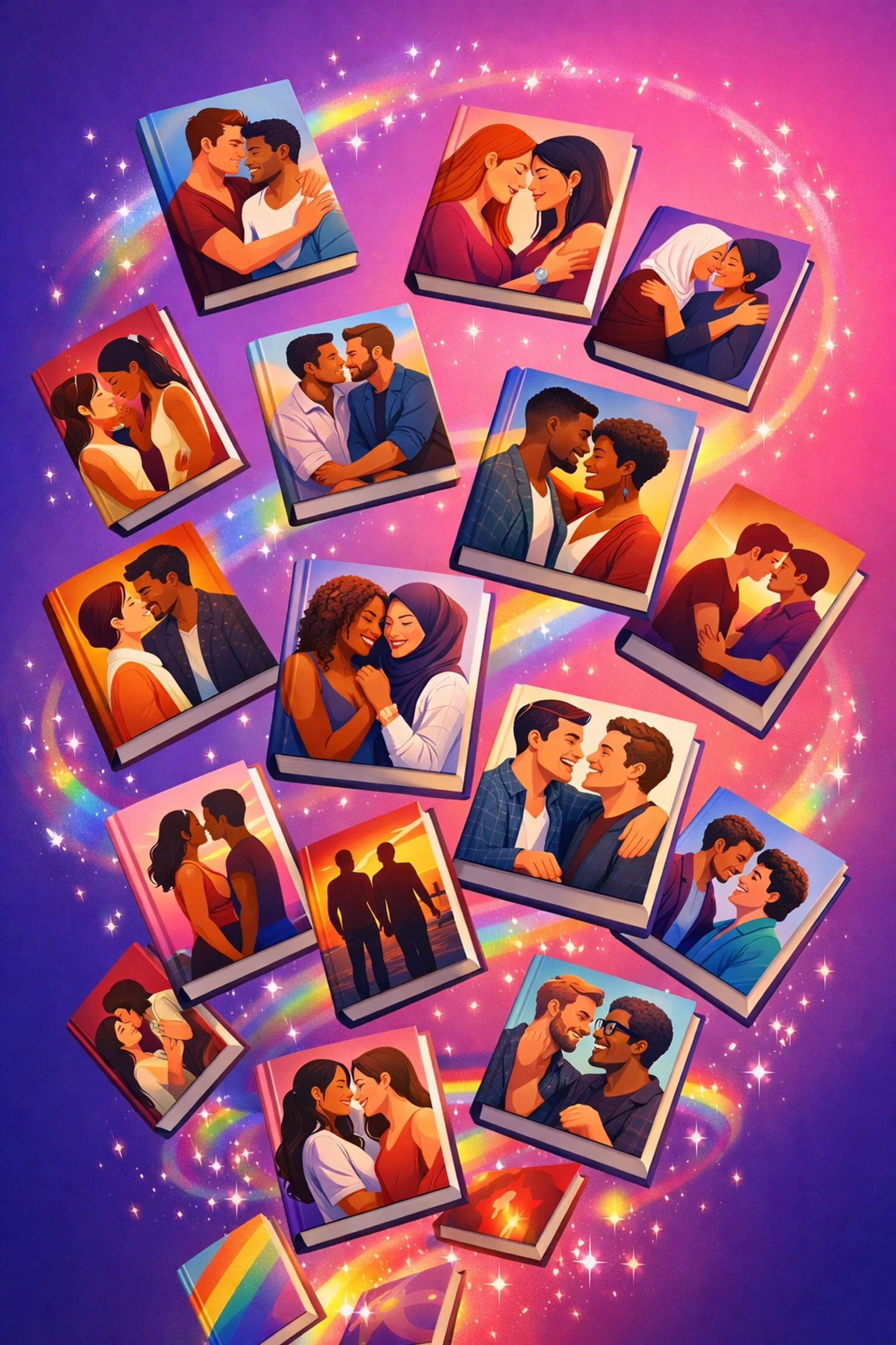 Collection of diverse MM romance and gay fiction books celebrating authentic LGBTQ+ representation