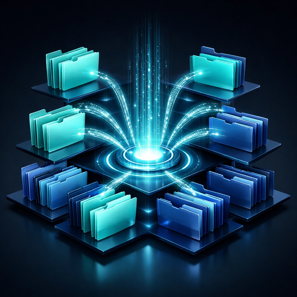 Automated digital filing system representing seamless Zoho integration for CRM file storage.