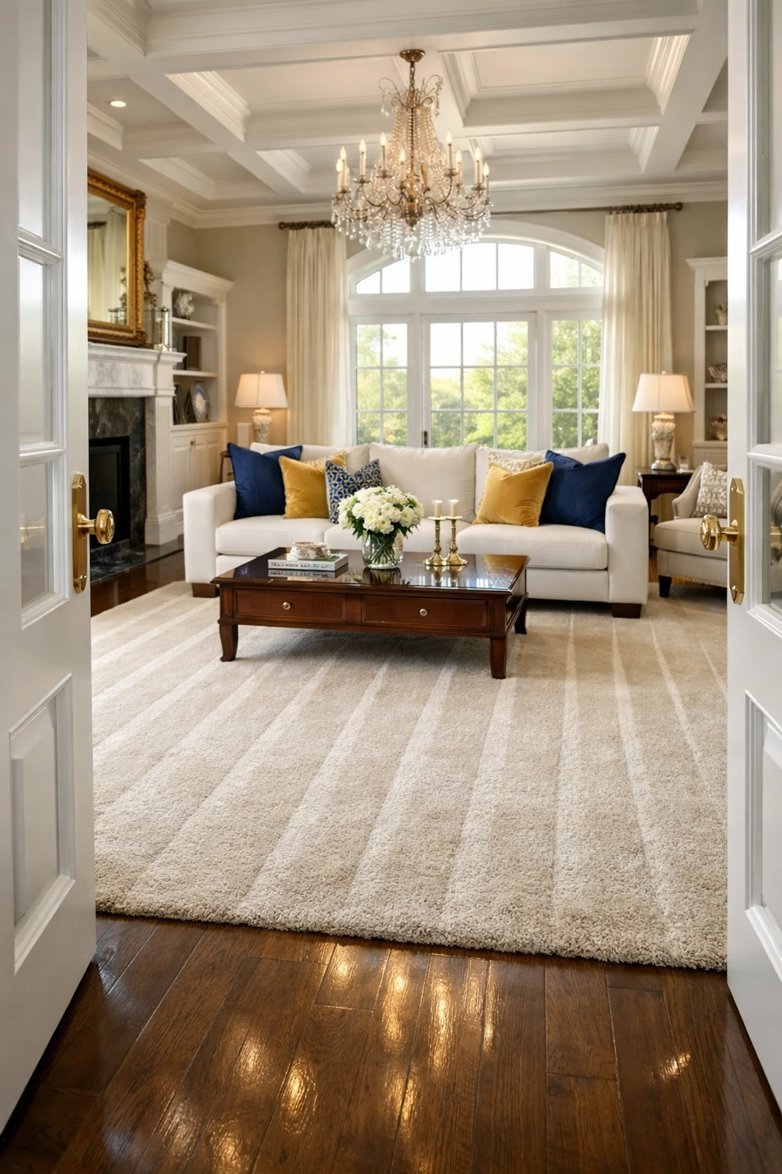 A professionally cleaned Southborough living room with fresh vacuum lines and polished surfaces.