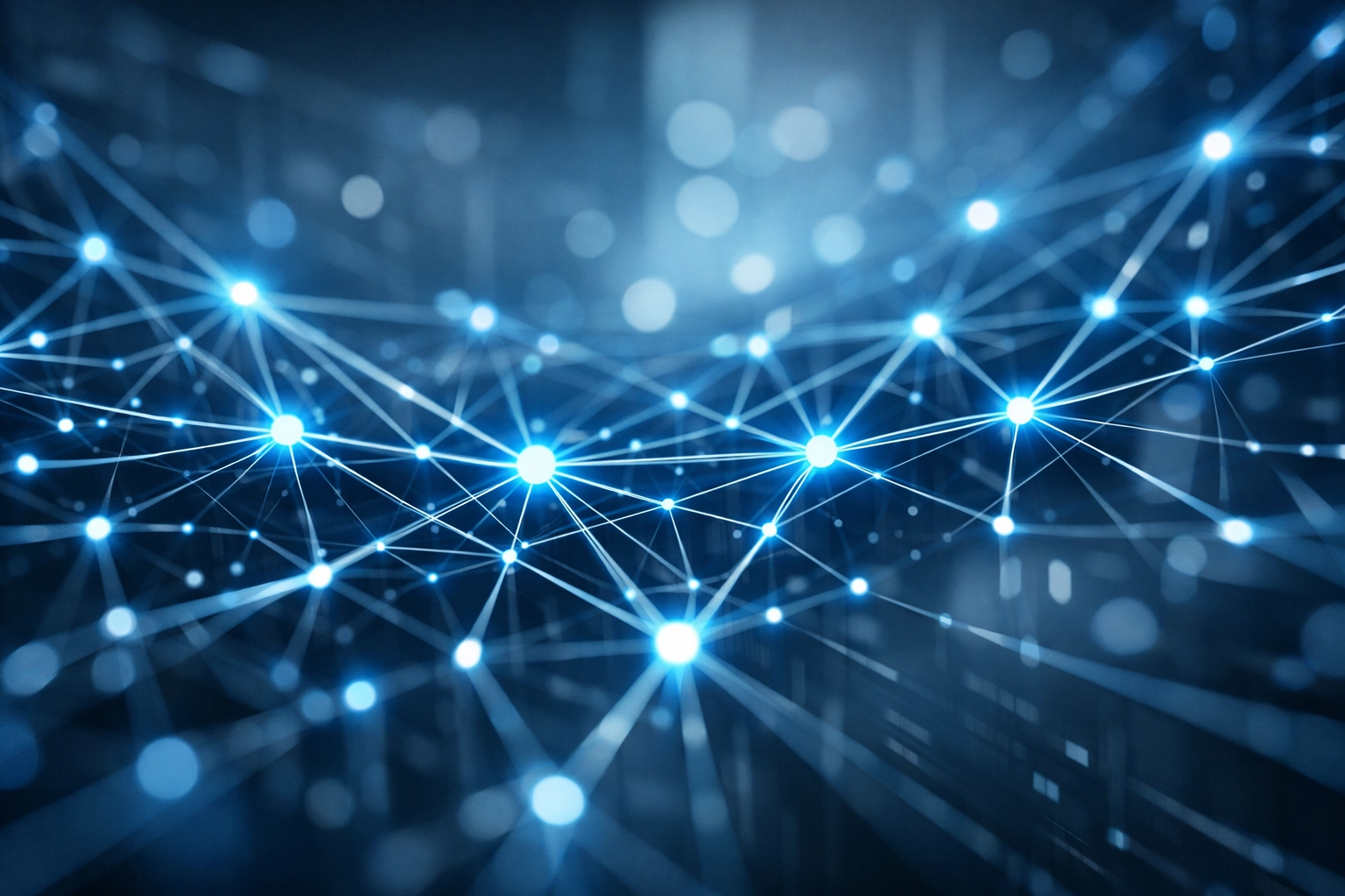 Glowing network nodes symbolizing AI-driven automation and remote monitoring infrastructure standards.