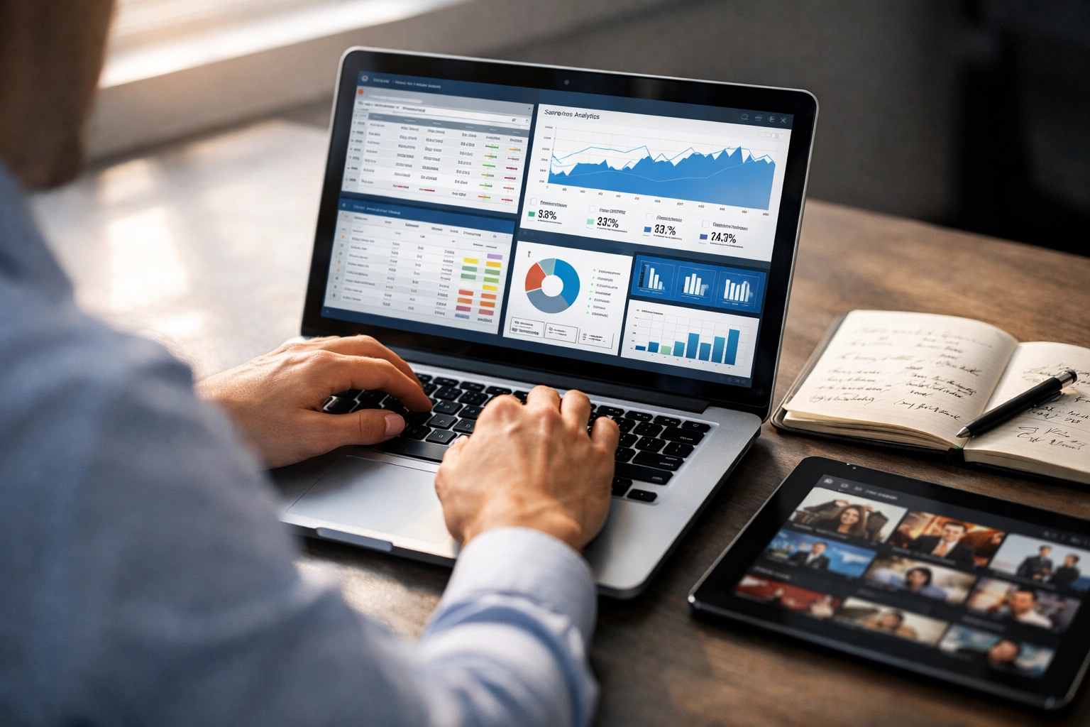 Professional managing personal brand and digital reputation through data analytics tools