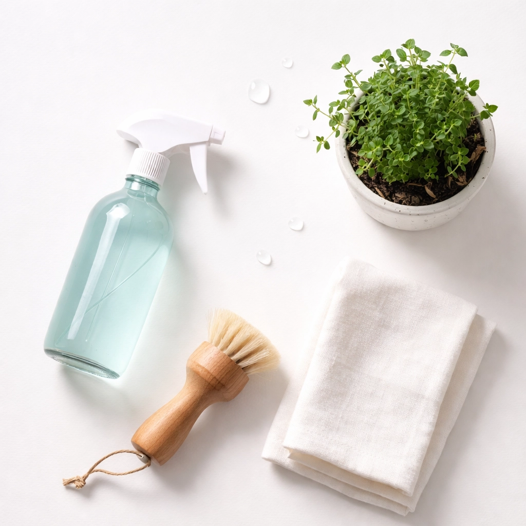 Eco-friendly natural disinfectant spray and cleaning supplies for sustainable home care