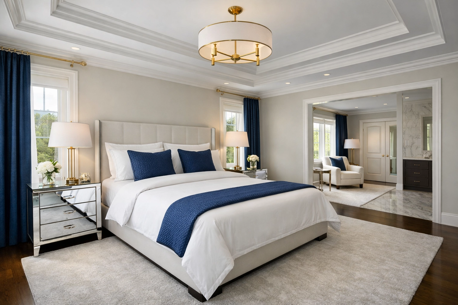 Impeccably clean Lunenburg master bedroom with crisp white linens reflecting professional maid services.