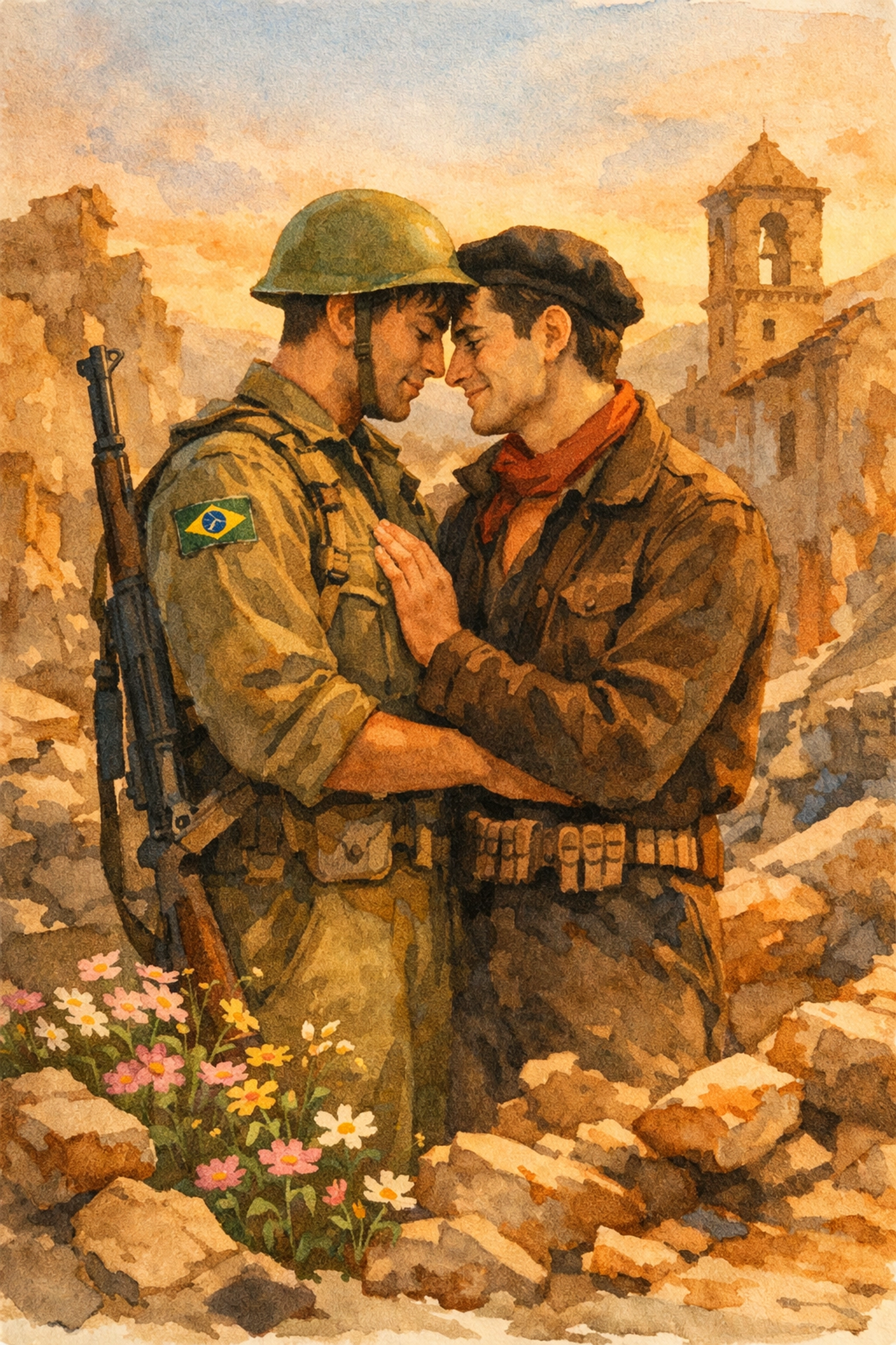 Brazilian soldier and Italian partisan form romantic bond in liberated village, 1945