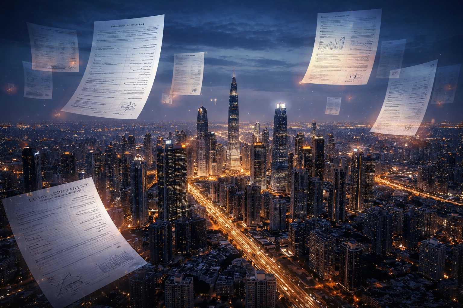 Aerial view of a city skyline at dusk highlighting private credit growth and expanding investment opportunities.