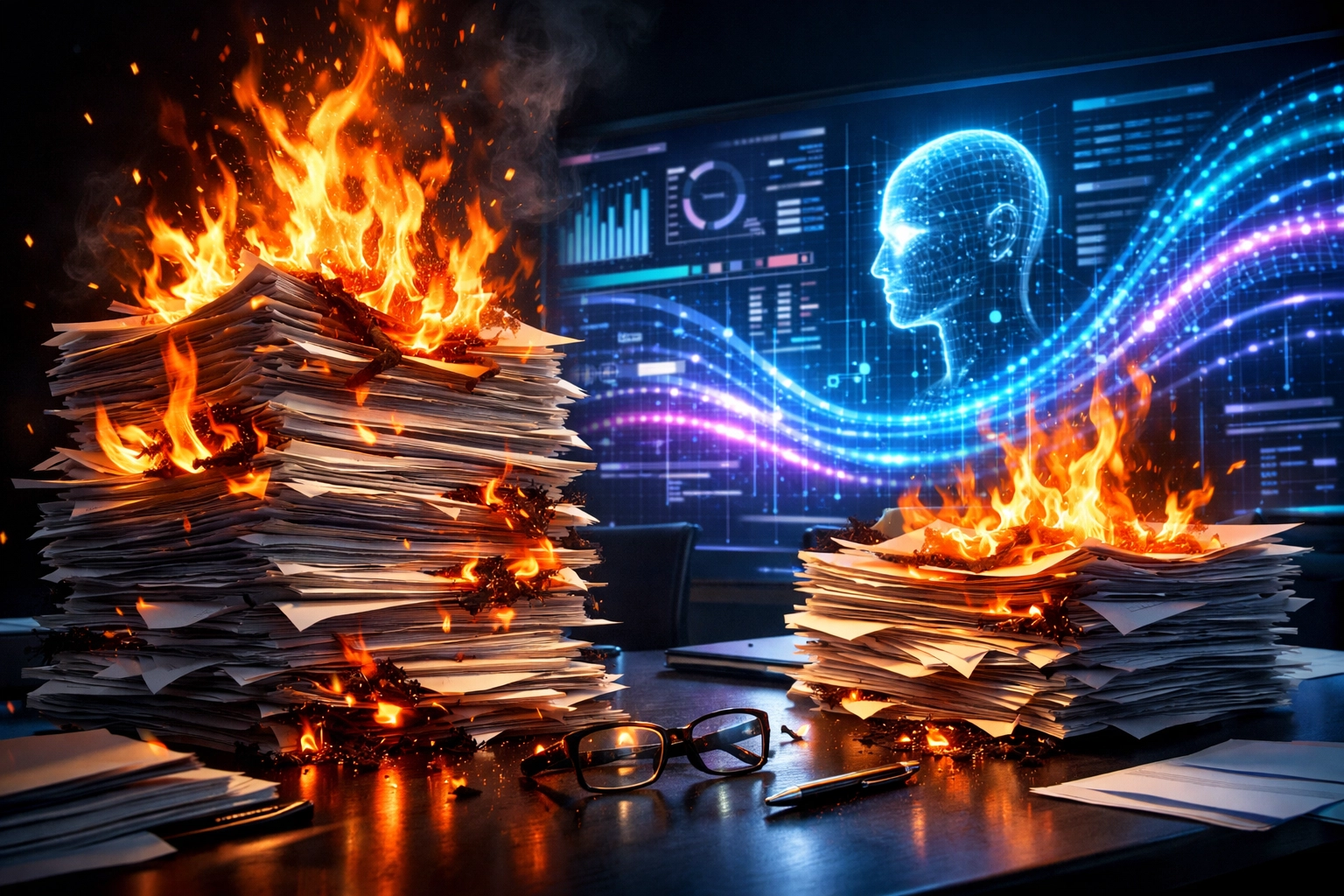 Manual workflows burning money compared to efficient AI automation digital interface