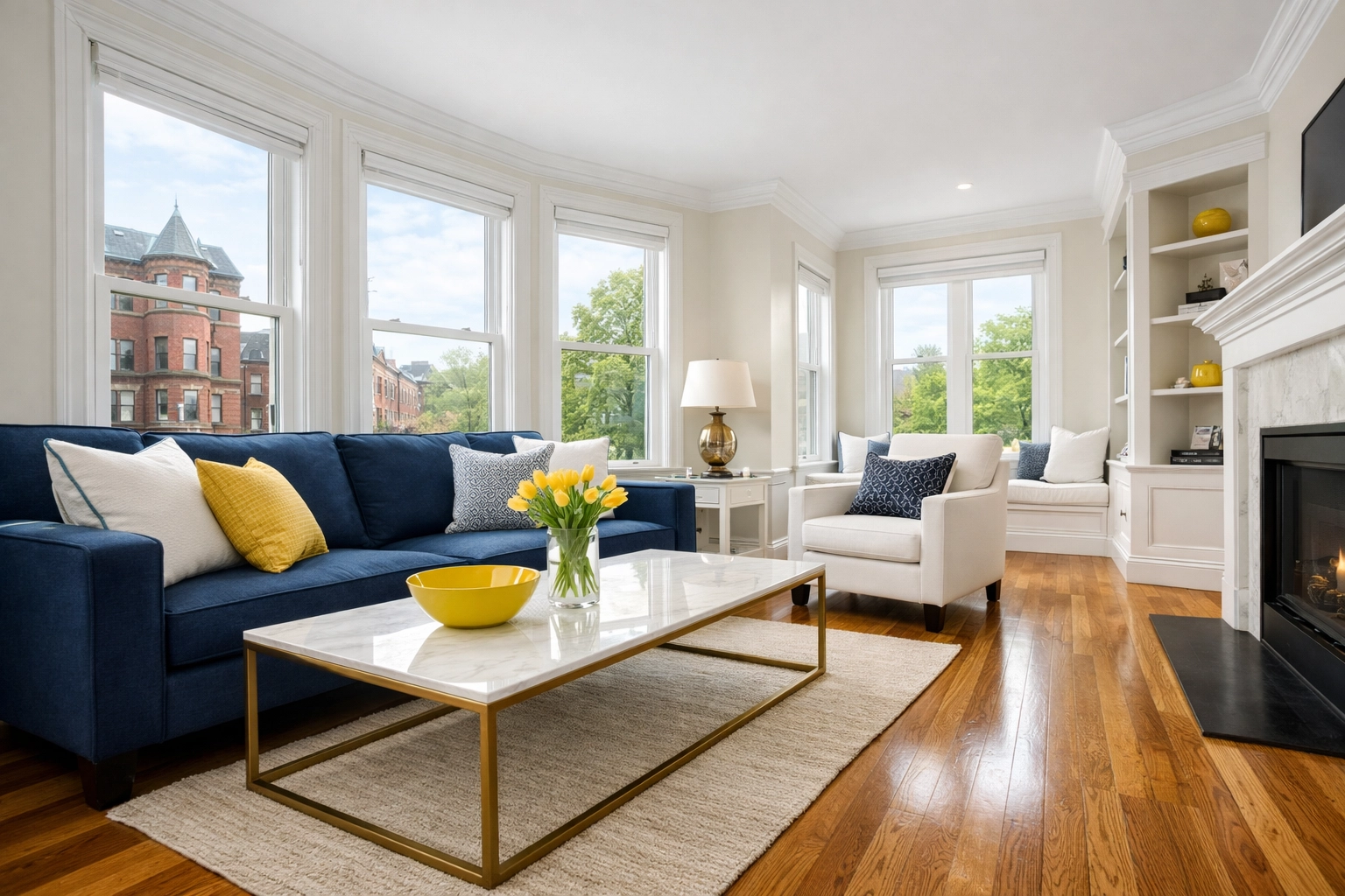 Immaculate living room with hardwood floors in a Worcester MA home, showcasing professional house cleaning expertise.