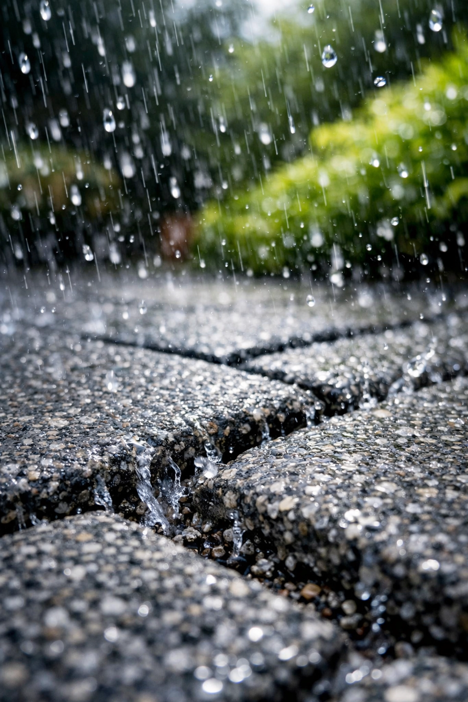 Close-up of permeable block paving absorbing rainwater to prevent puddles on a Cardiff driveway.