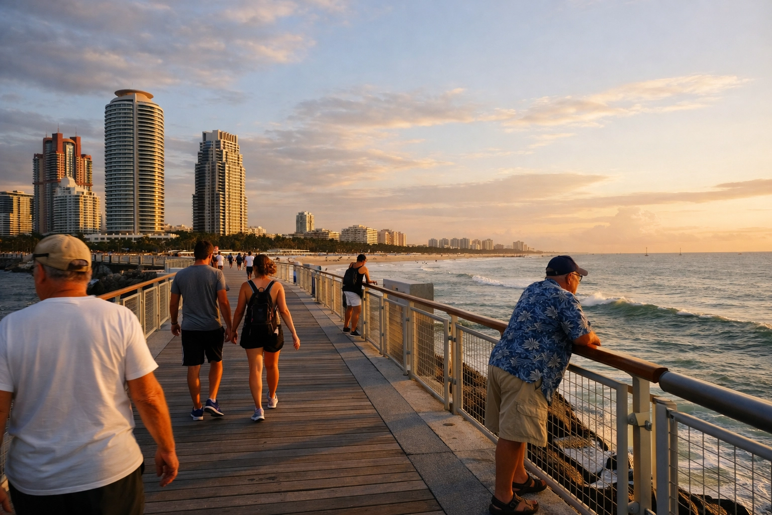 Sunset at South Pointe Park pier, highlighting one of the best Miami beaches for local landscape shots.