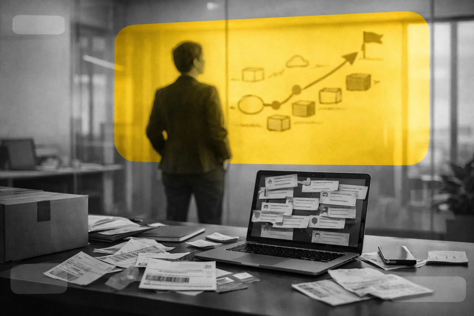 A CEO planning a strategic business roadmap while moving away from tactical Amazon seller notifications.