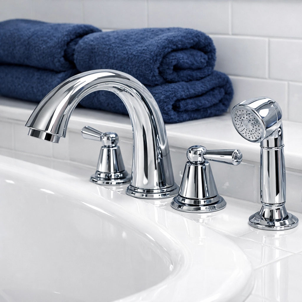 Detail-oriented residential cleaning in a Lexington master bathroom with sparkling fixtures and tile.