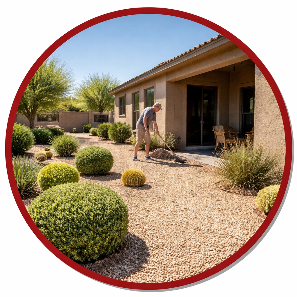 Well-maintained Arizona backyard with trimmed landscaping for effective rodent exclusion