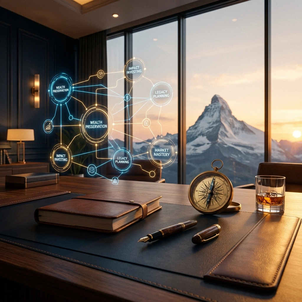 Investor desk with a glowing roadmap symbolizing clear investment goals and diversification strategy