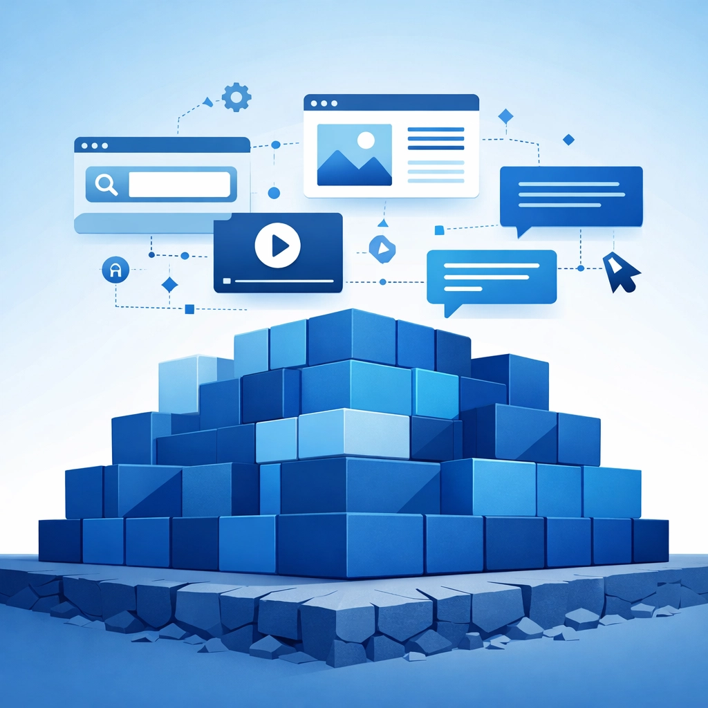Building blocks representing strong SEO foundation and website architecture strategy