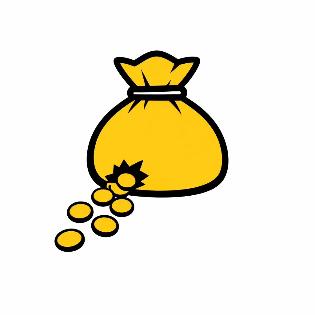 Minimalist illustration of a leaking money bag representing hidden HRIS implementation costs and budget leaks.