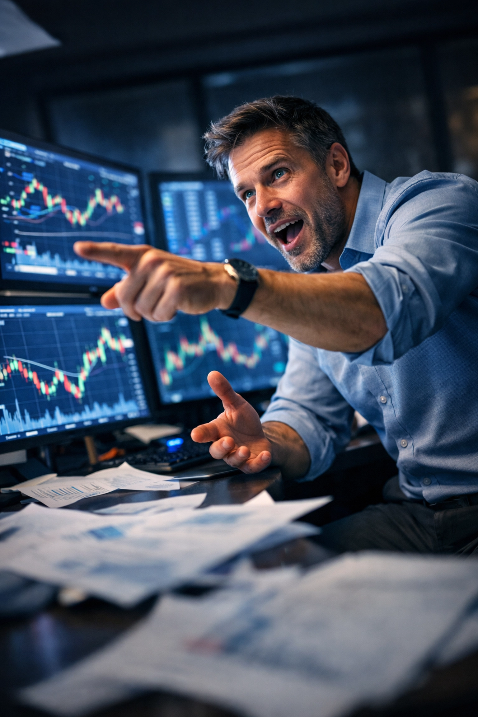 Financial advisor tracking volatile market activity instead of guaranteed retirement planning