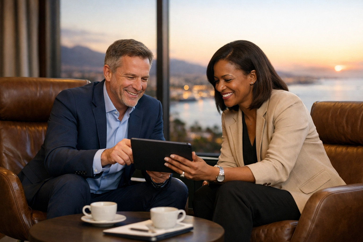 Business leaders collaborating on global media strategy and consulting solutions for diverse industry growth.