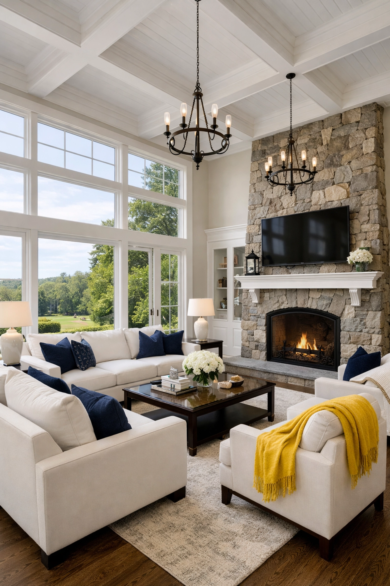 Luxury MetroWest living room showing premium results of professional house cleaning in Westford Massachusetts homes.
