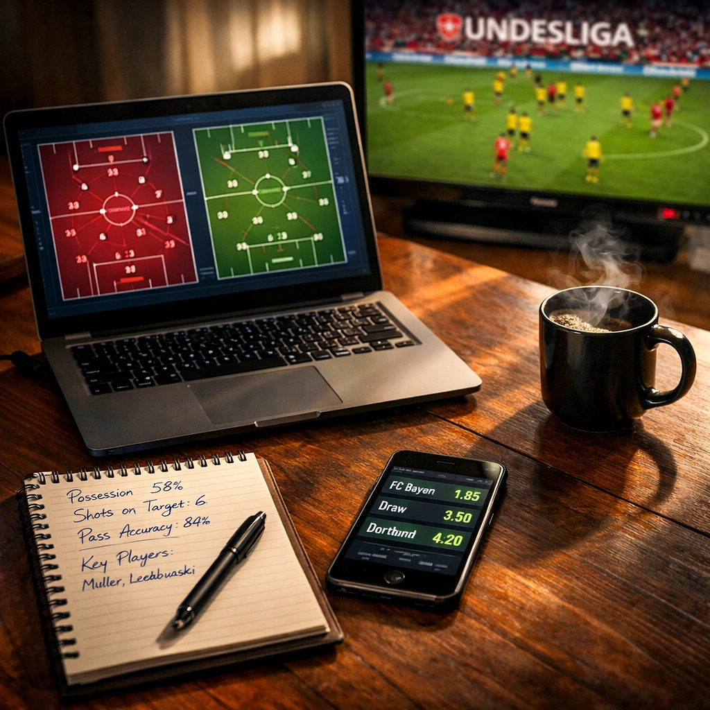 Sportwetten Analyse Arbeitsplatz mit Bundesliga Statistiken und Live-Quoten