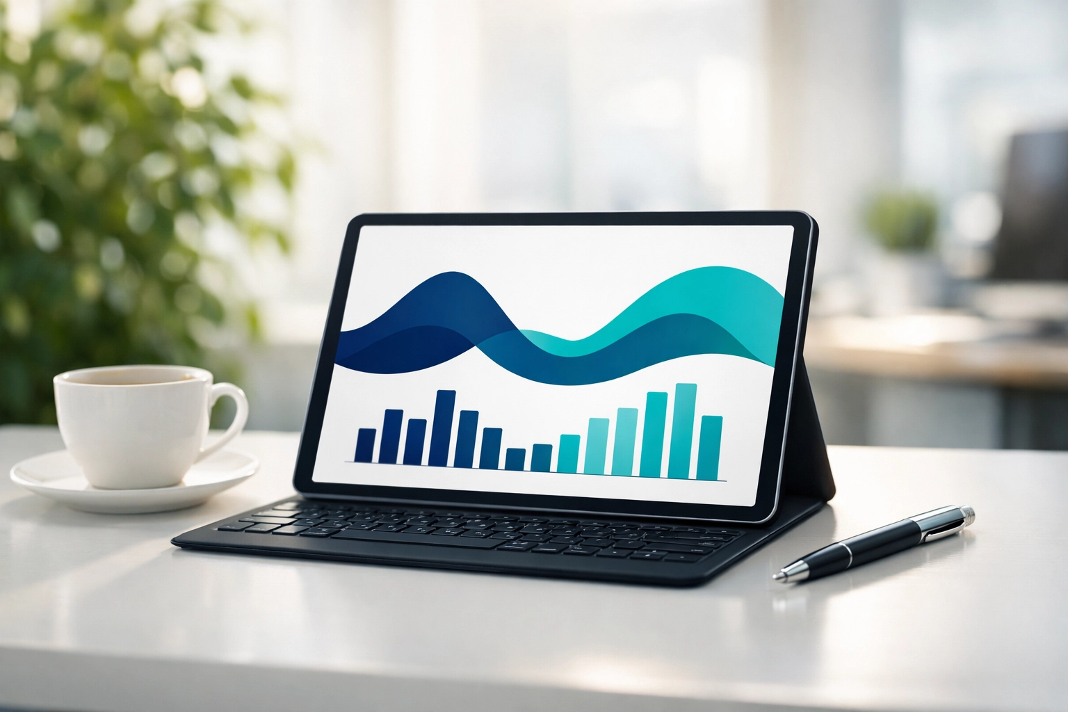 A modern workspace tablet displaying energy cost data for switching business gas suppliers.
