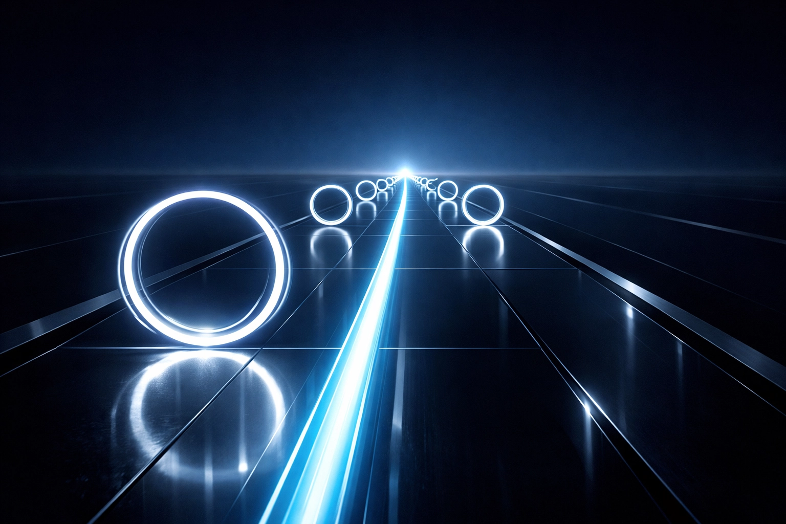 A glowing digital roadmap with circular milestones representing rapid SaaS deployment and scaling.