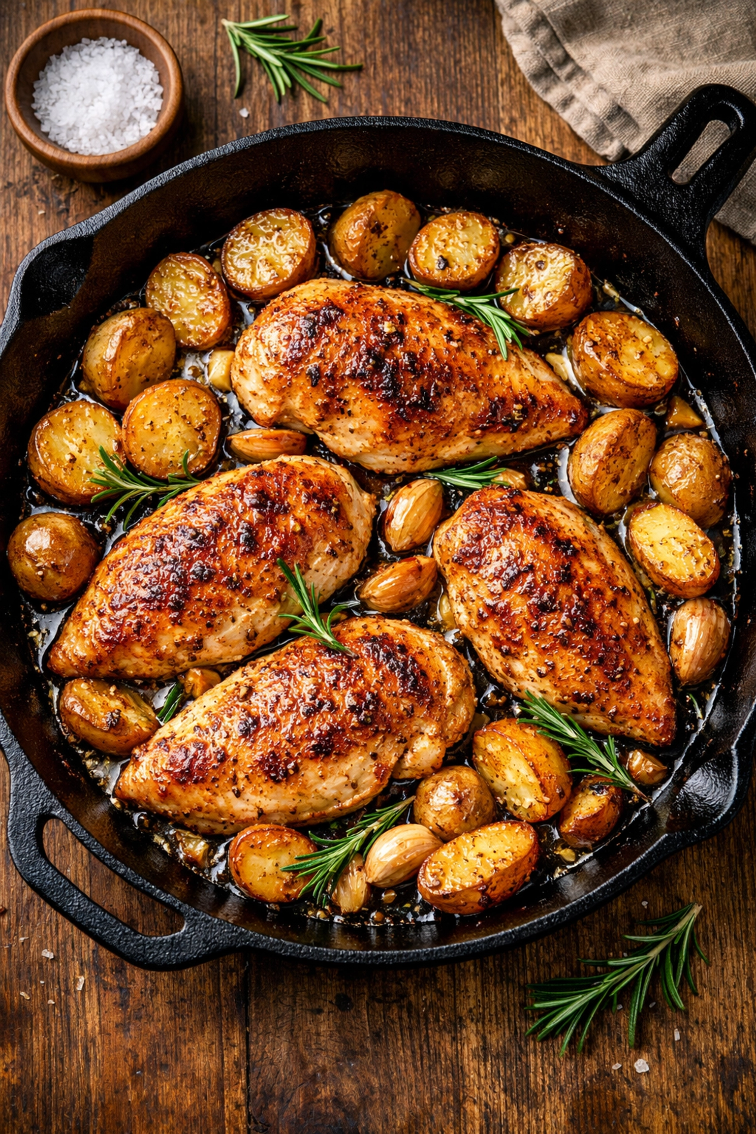 Garlic butter chicken and potatoes - easy 5-ingredient weeknight dinner in one skillet