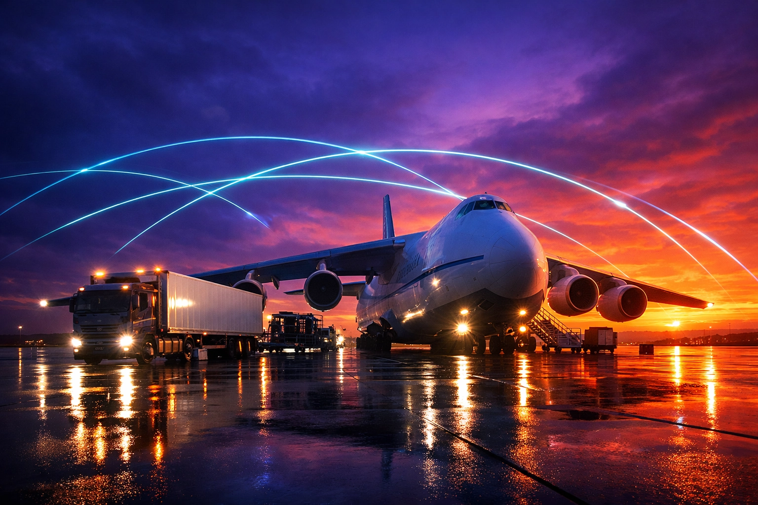 International cargo plane illustrating global trade routes for telecommunications equipment shipping.