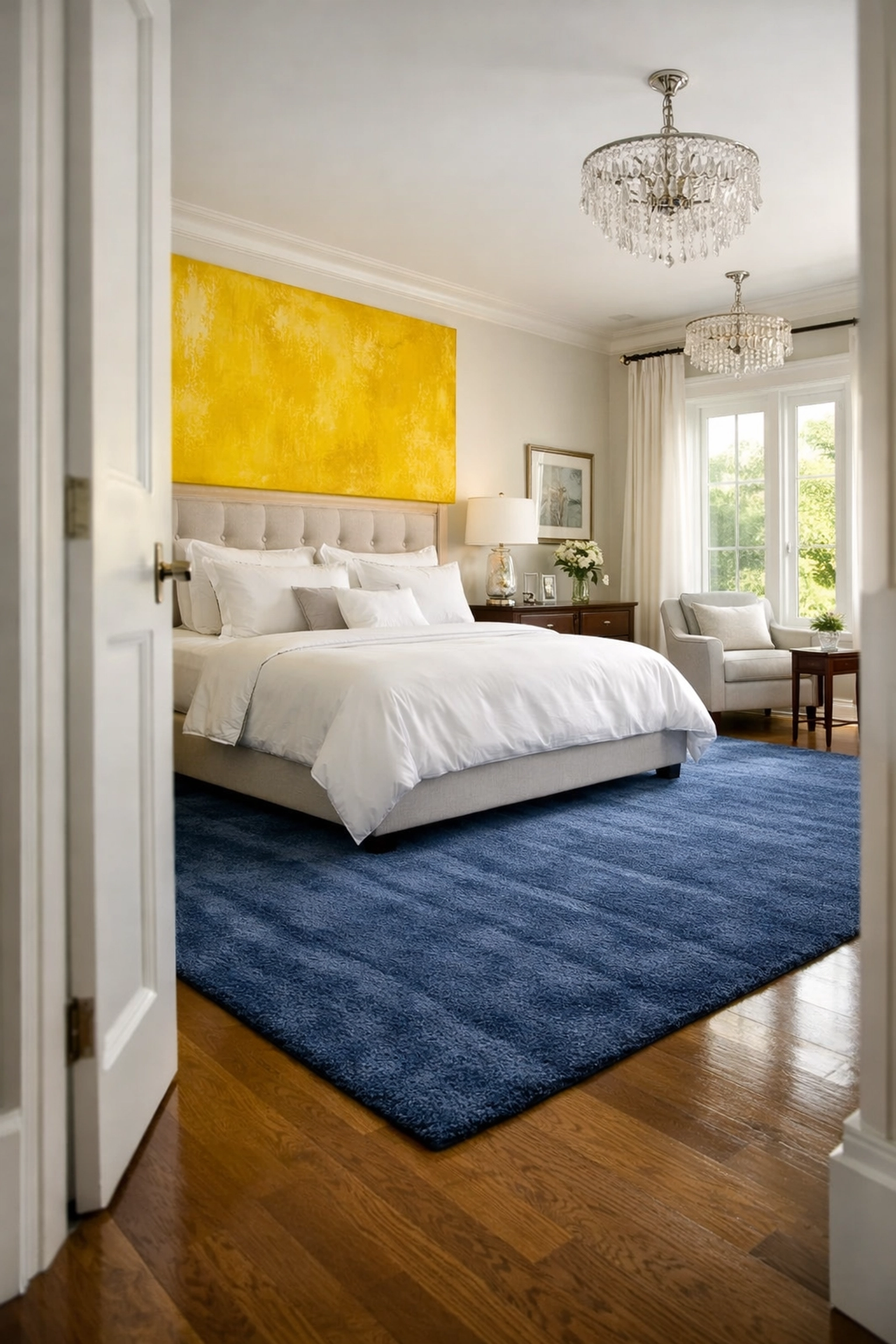 Perfectly vacuumed luxury bedroom in Wellesley after an eco-friendly move-in cleaning service in Boston.