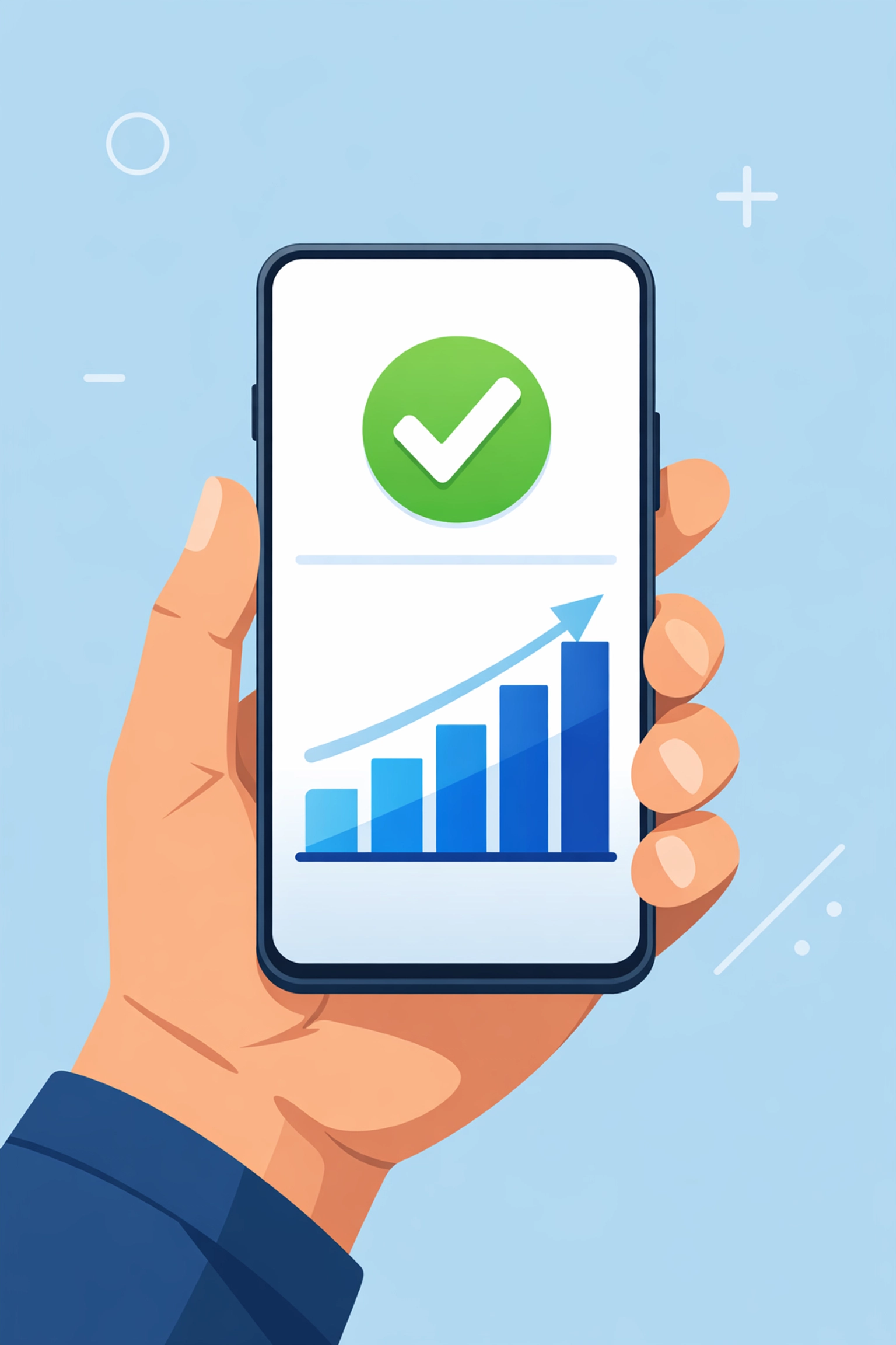 Celular con gráfica de puntaje subiendo, mostrando cómo mejorar mi crédito y monitorear el progreso.