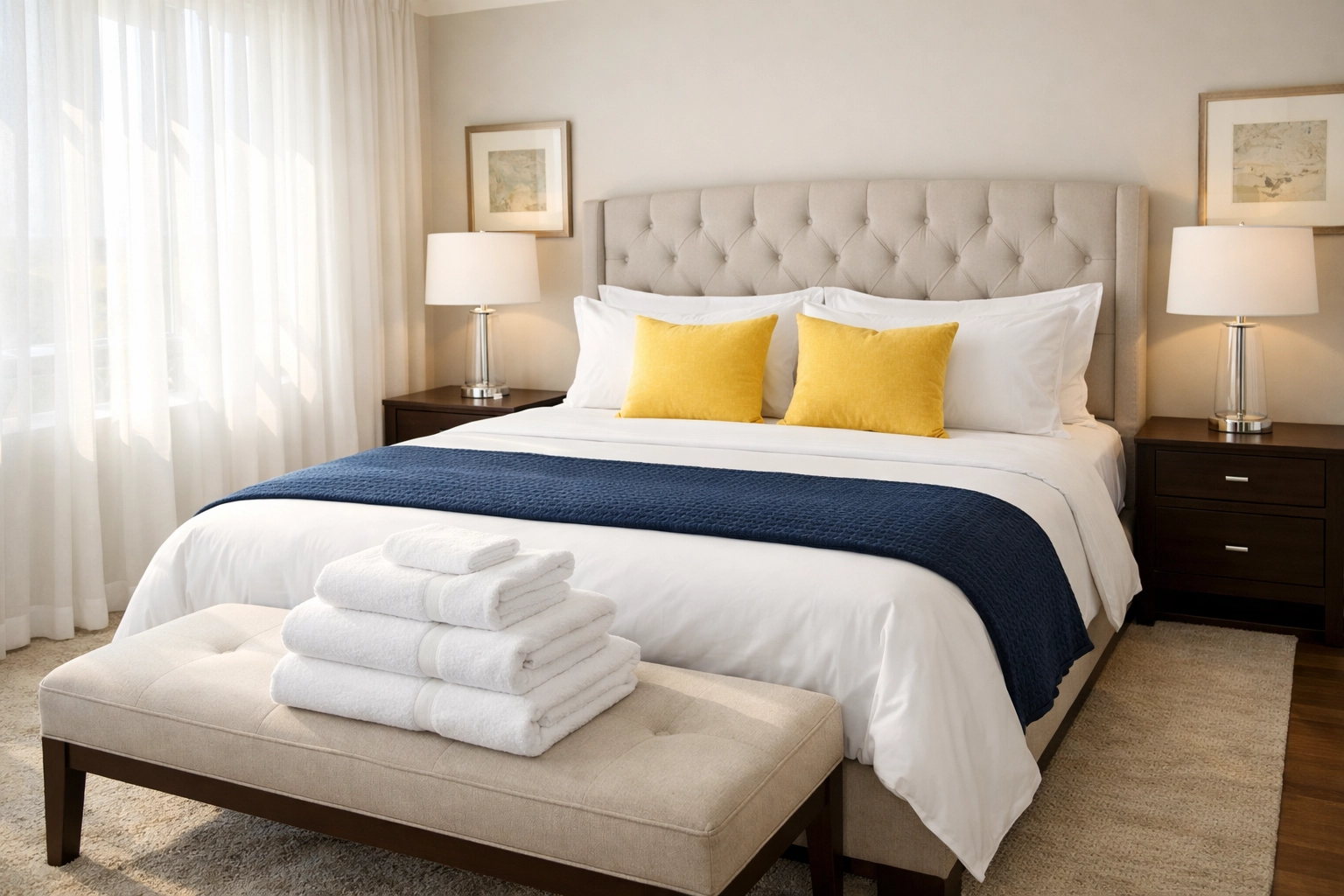 Expertly organized master bedroom showcasing the peace of mind from weekly house cleaning Gardner MA.