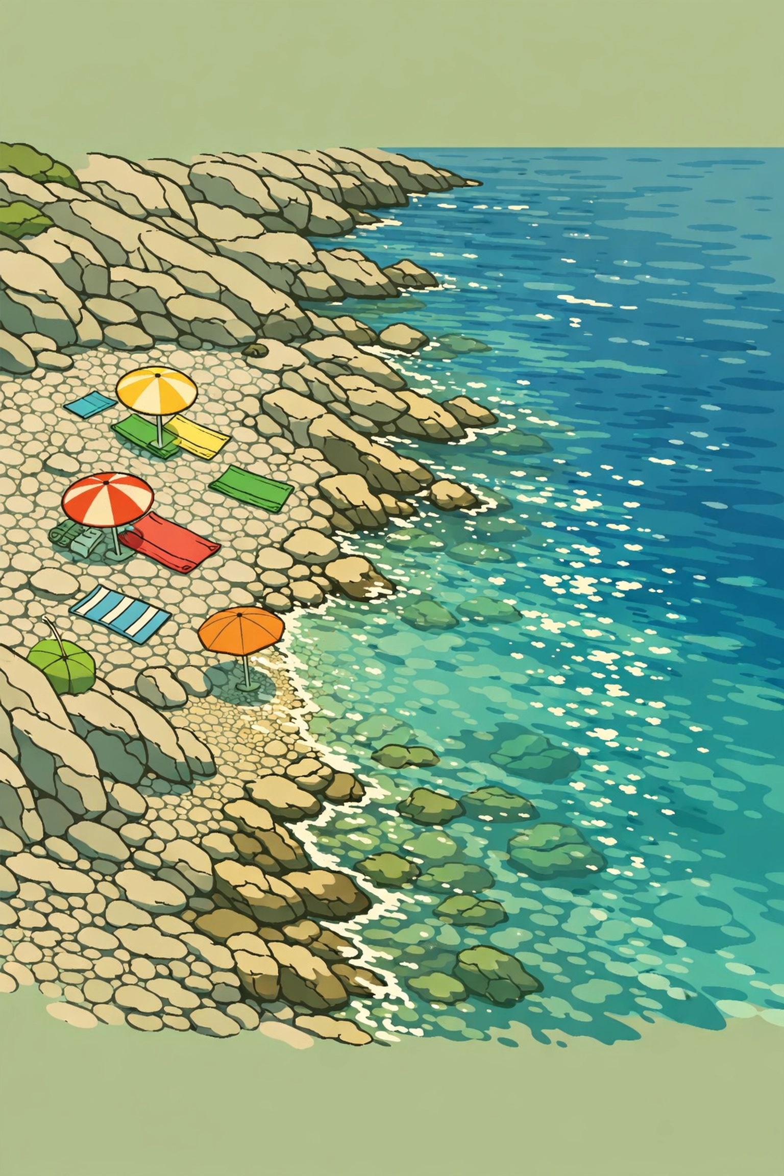 Coco Beach Nice rocky shoreline with azure Mediterranean waters and beachgoers on French Riviera