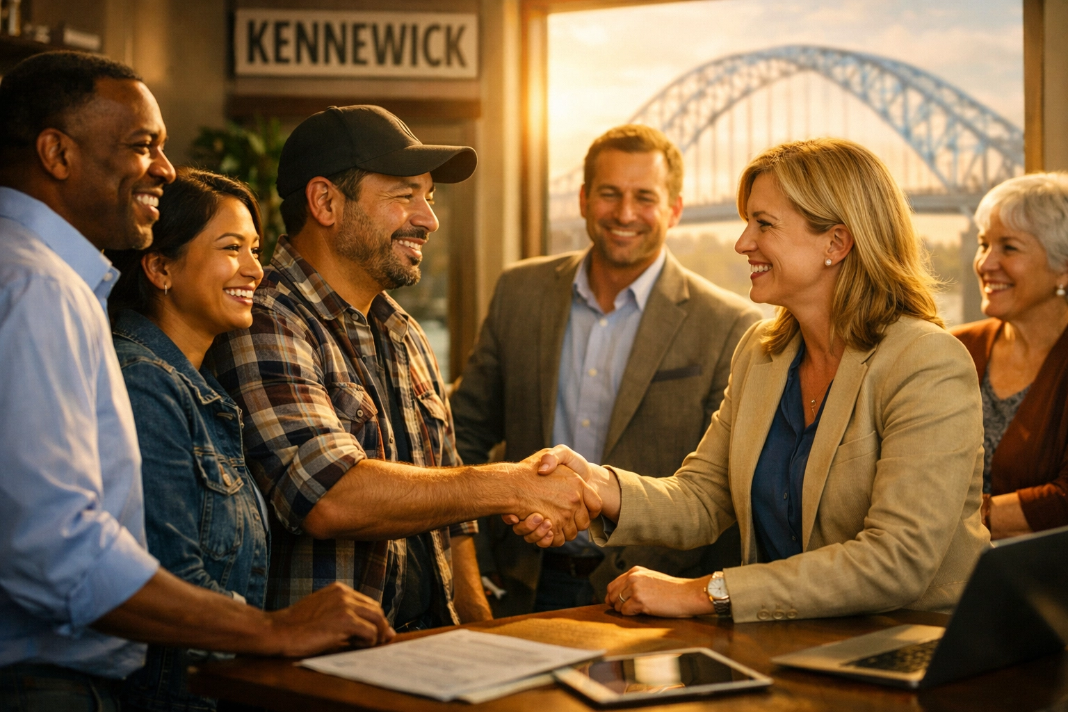 Professional handshake in a Kennewick office building trust with local Tri-Cities customers.