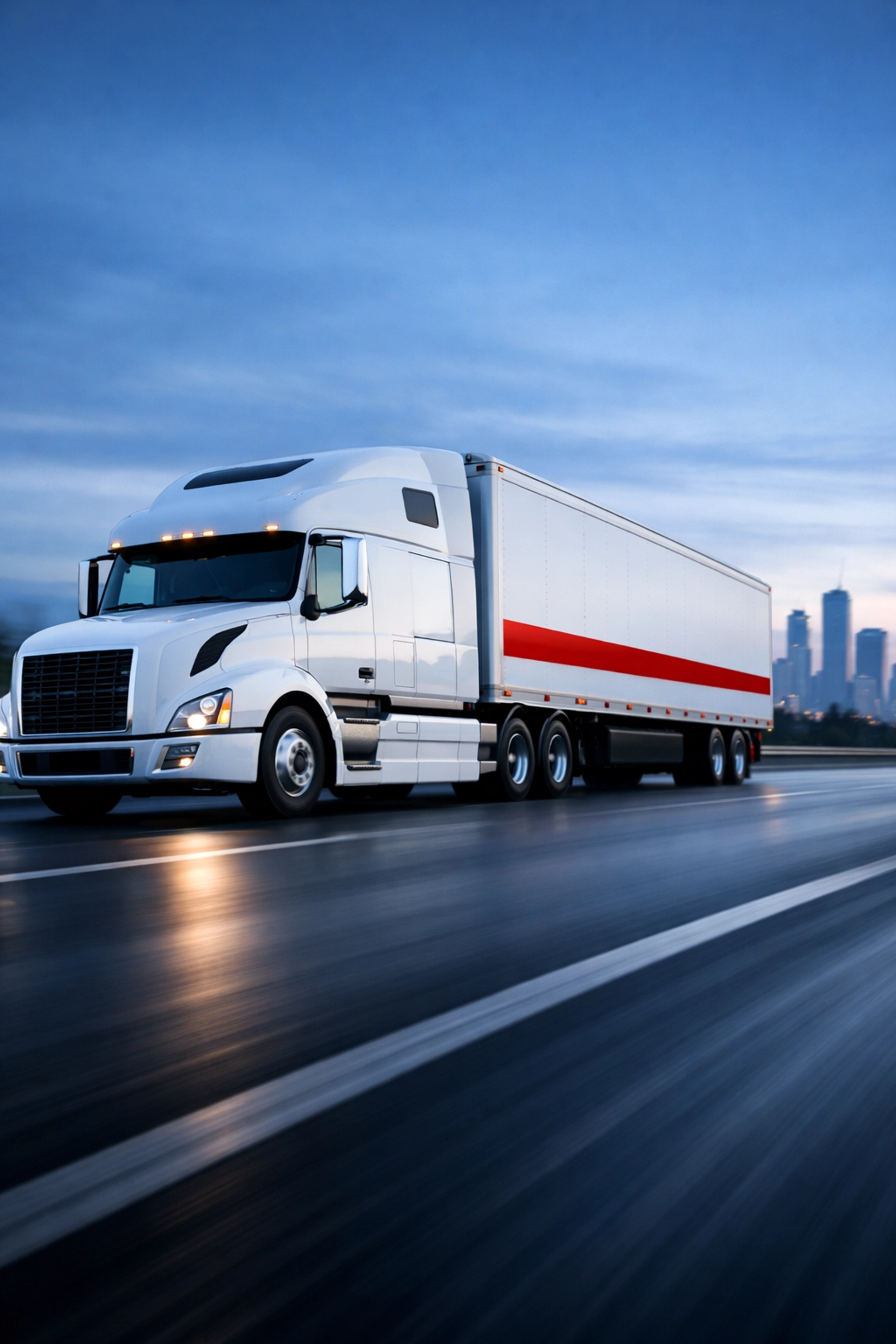 Delivery truck on a motorway at dawn representing efficient logistics in retail for London and Hertford businesses.