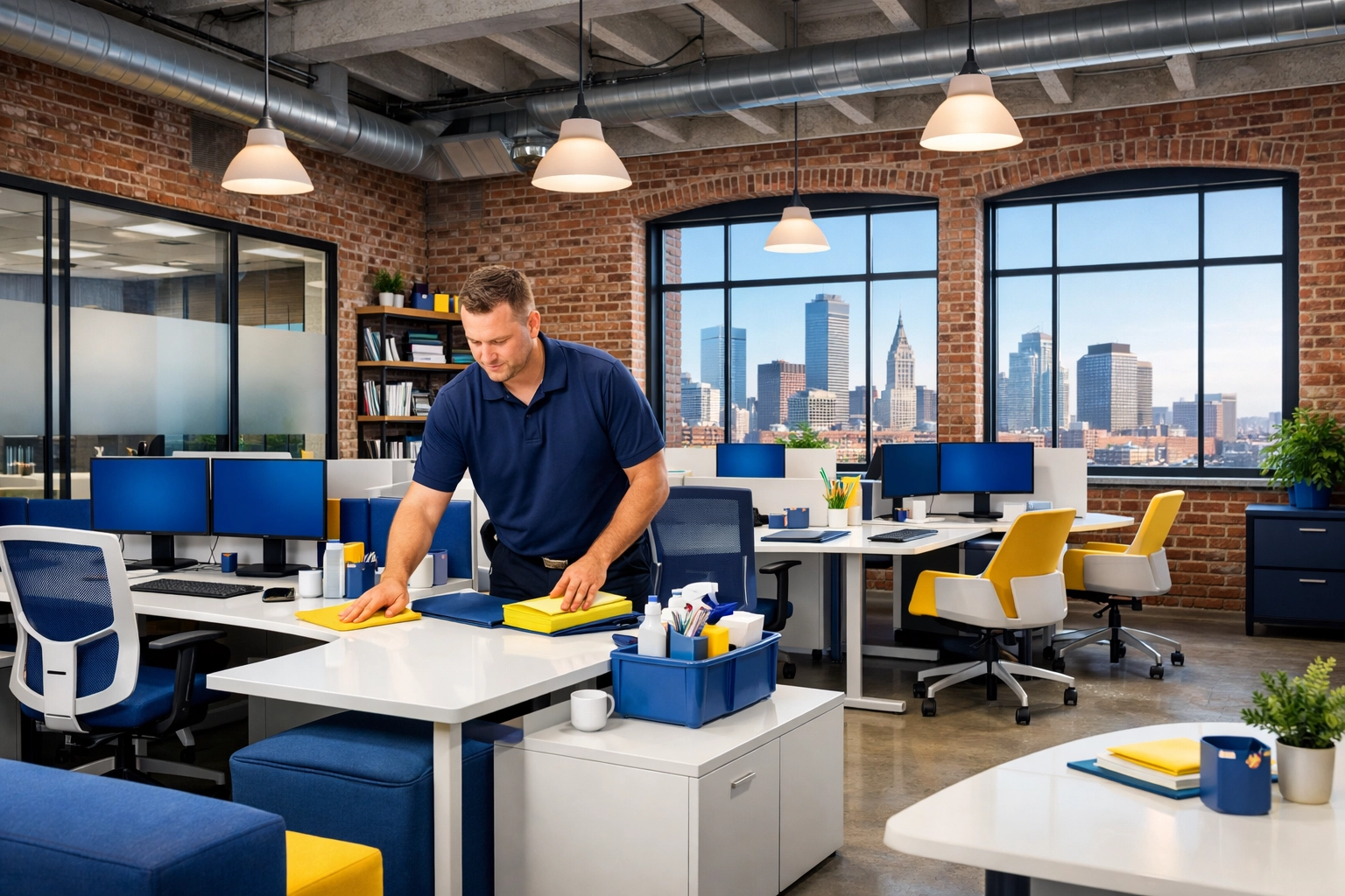 A pristine modern workspace following a professional Boston office cleaning by The Cleaning Ninjas.