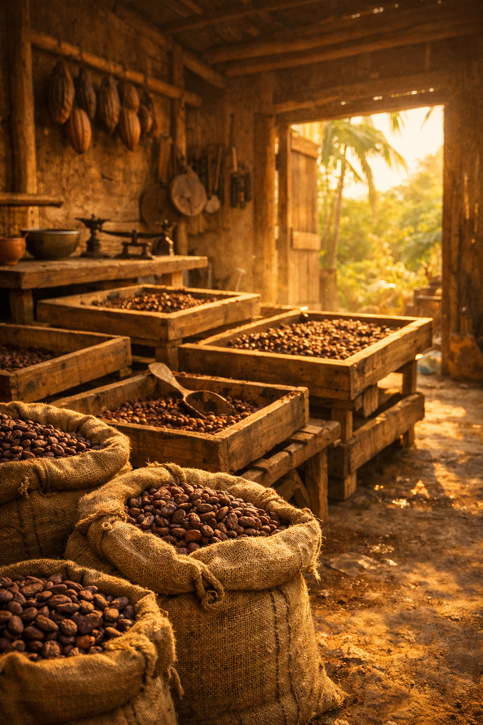 Bean-to-bar chocolate workshop in cacao origin region with fermenting beans