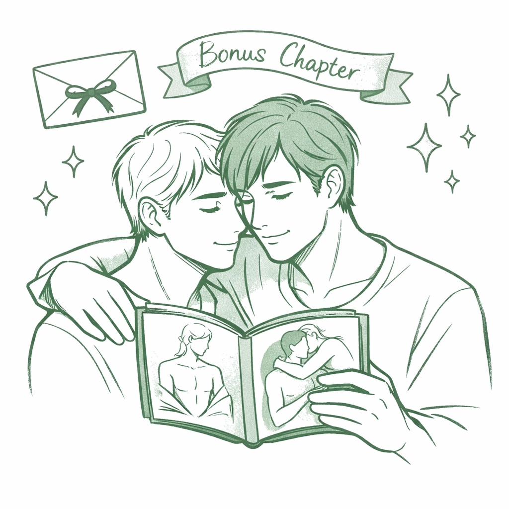 Gay couple enjoying exclusive bonus content from direct purchase of MM romance books