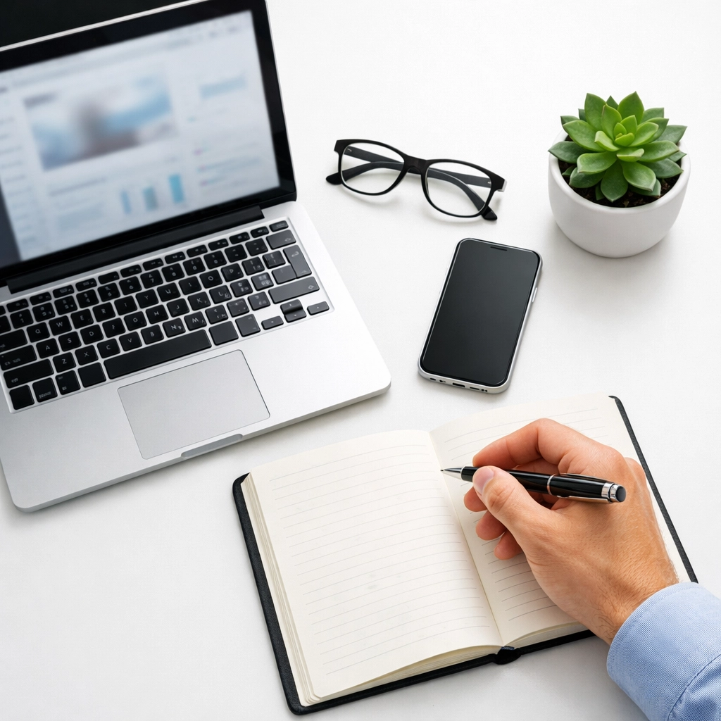 Strategic ServiceNow implementation planning on a professional desk focused on ROI results.