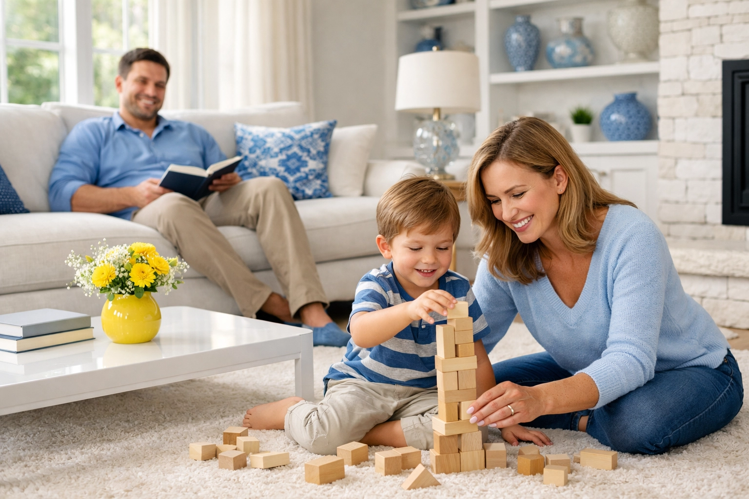 A Westborough family enjoying a healthy, dust-free home after a professional deep cleaning.