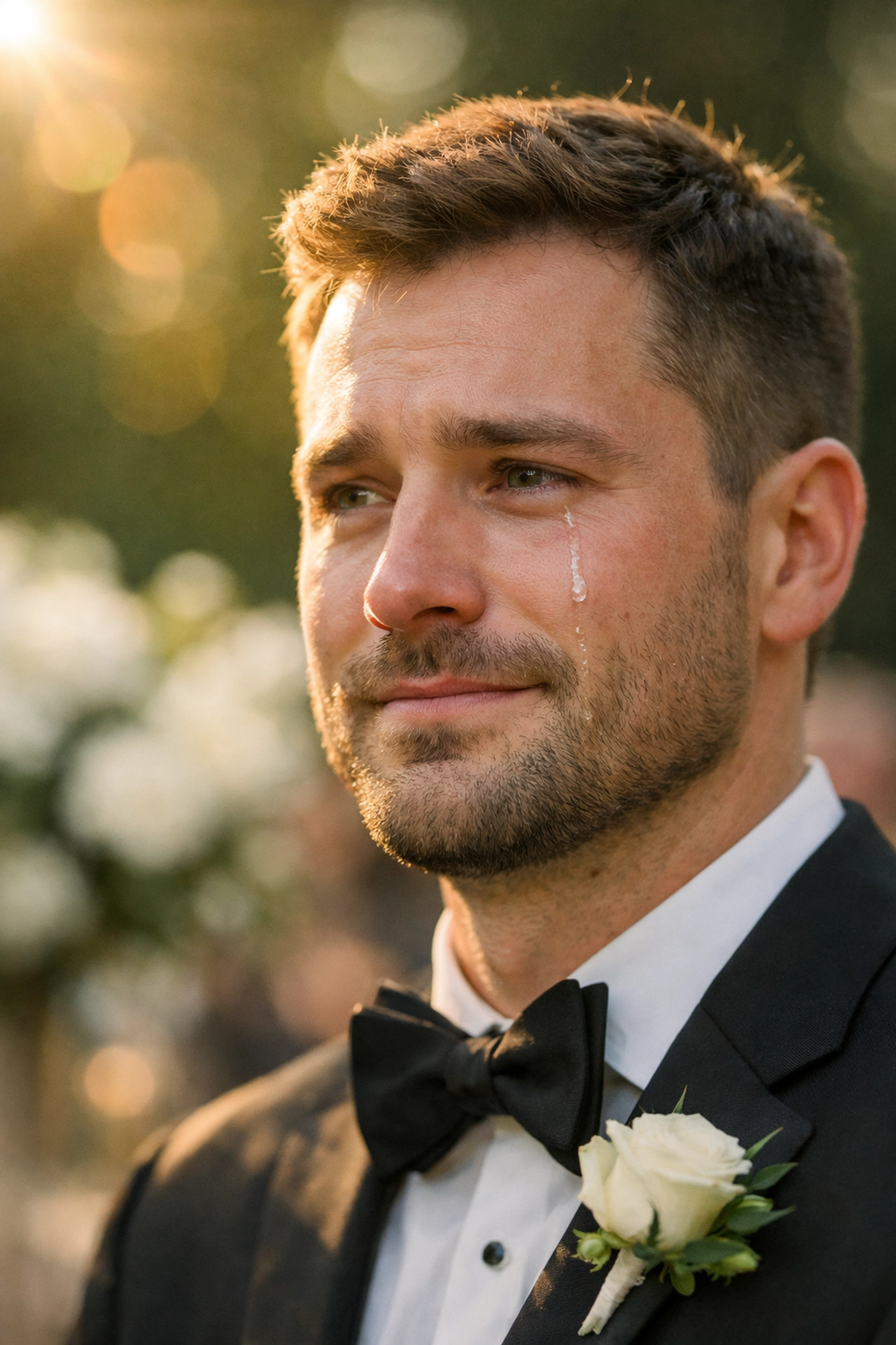 Wedding moment with groom tearing up, capturing emotion with fast exposure settings