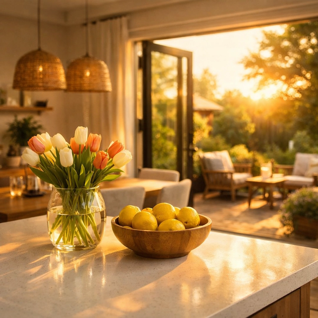 Bright, modern Yate home kitchen filled with spring sunlight and garden views.