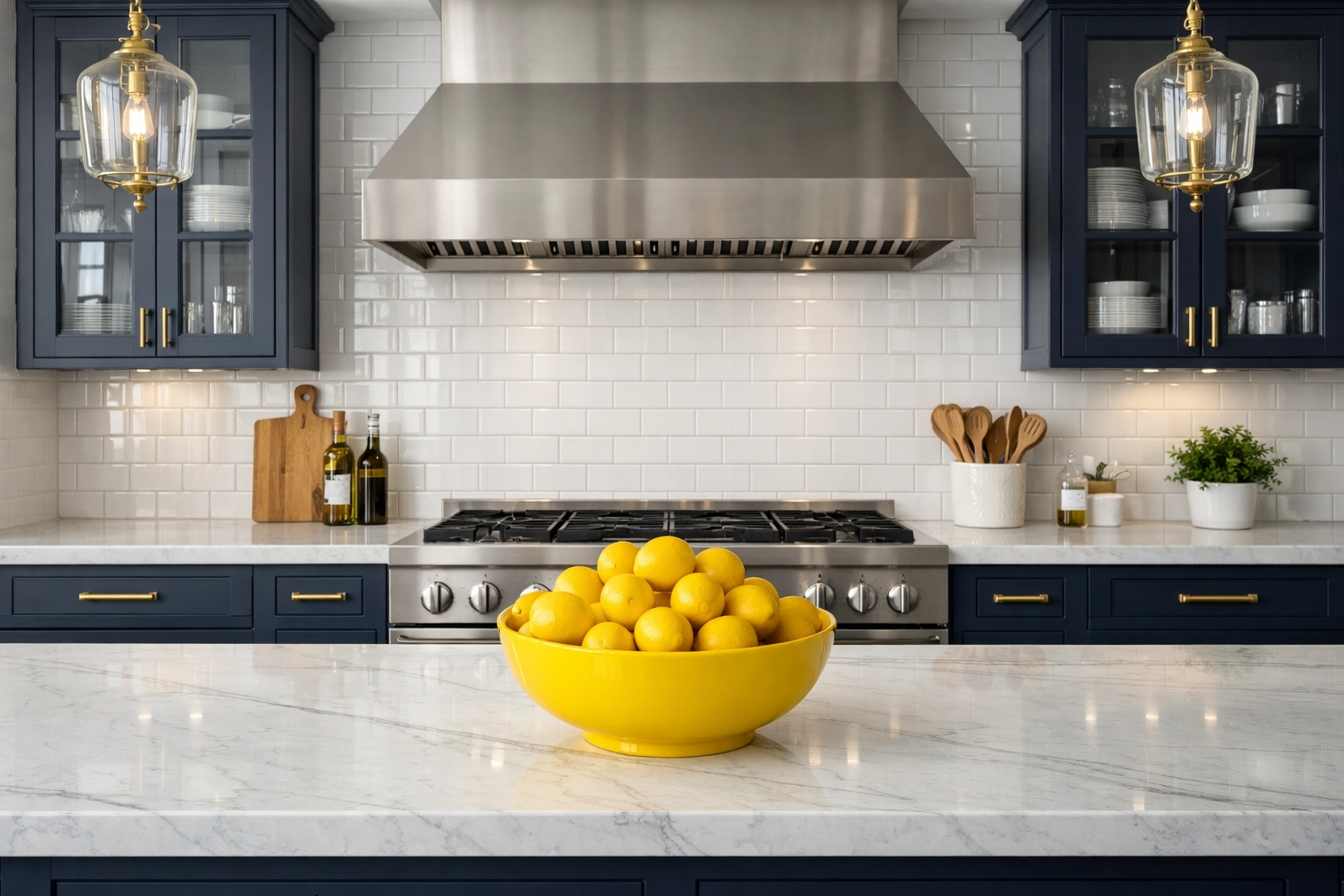 Spotless kitchen with marble counters after a high-end house cleaning Ashby MA service.