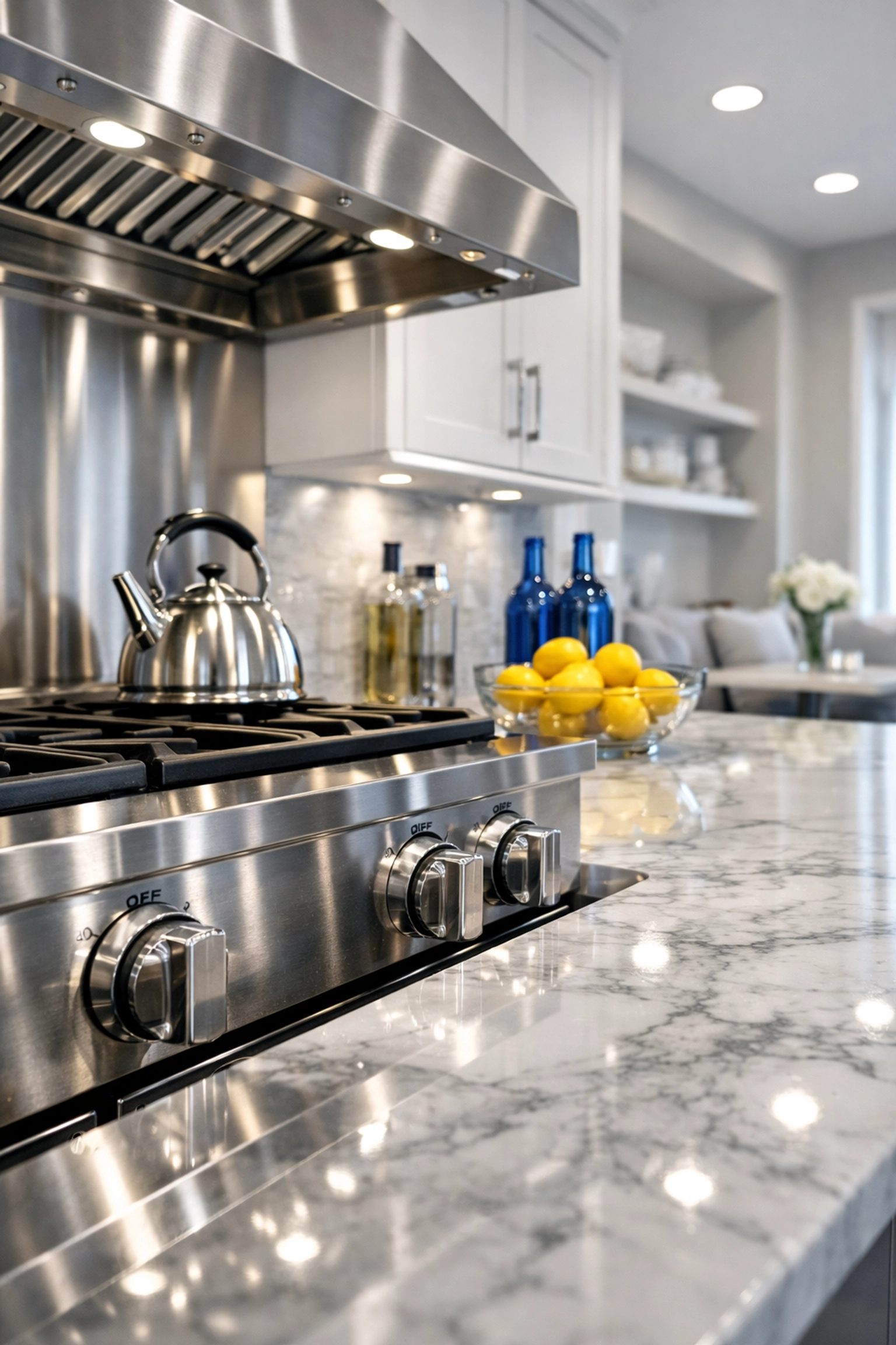 Spotless luxury kitchen in Kendall Square following professional eco-friendly house cleaning in Cambridge.